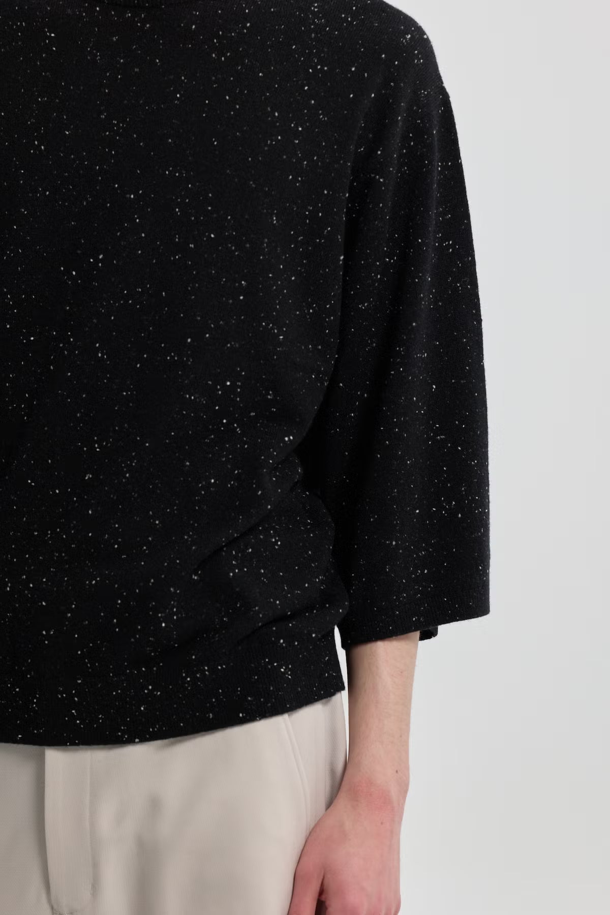 CASHMERE CROPPED SLEEVE PULLOVER
