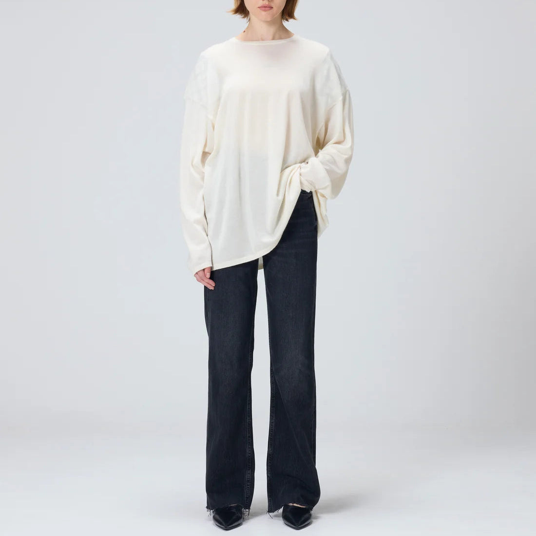 Sheer Long-sleeve tee with shoulder pads