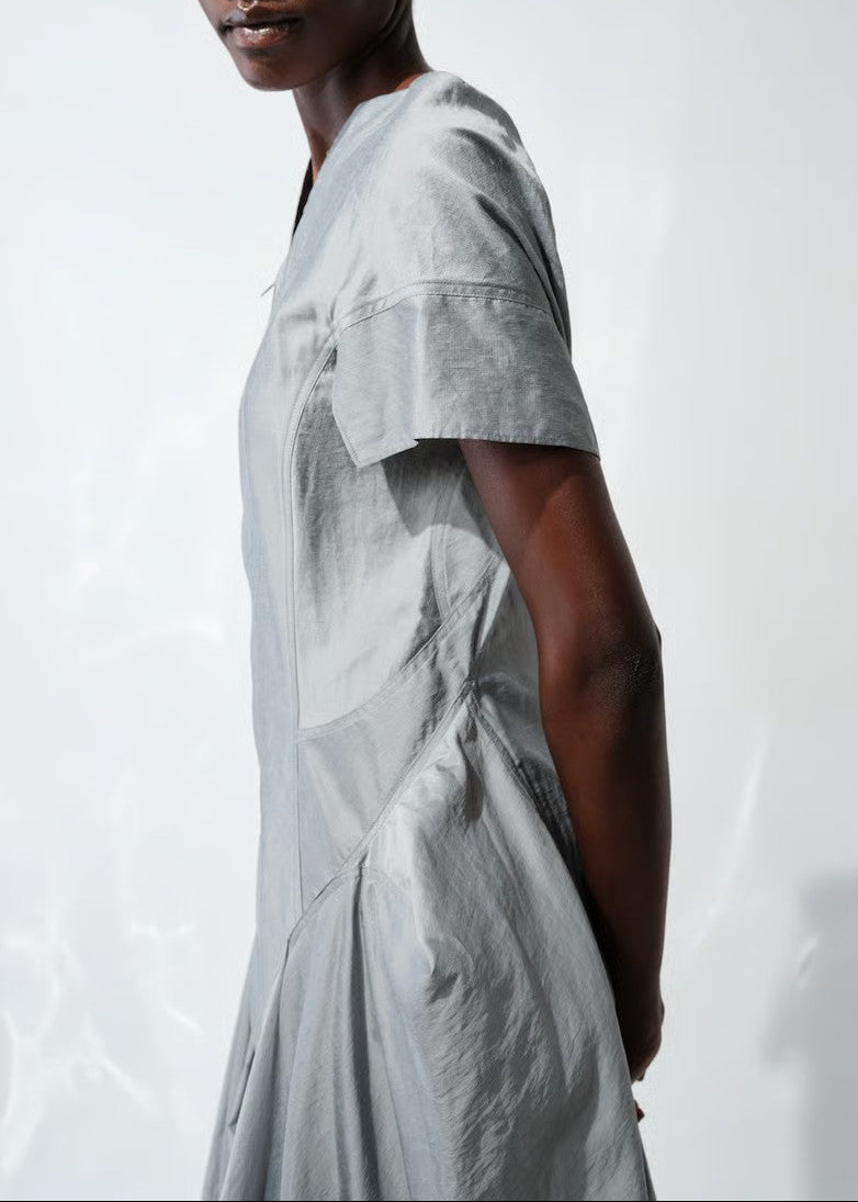 Linen Nylon Rigid Cloth Constructed Dress