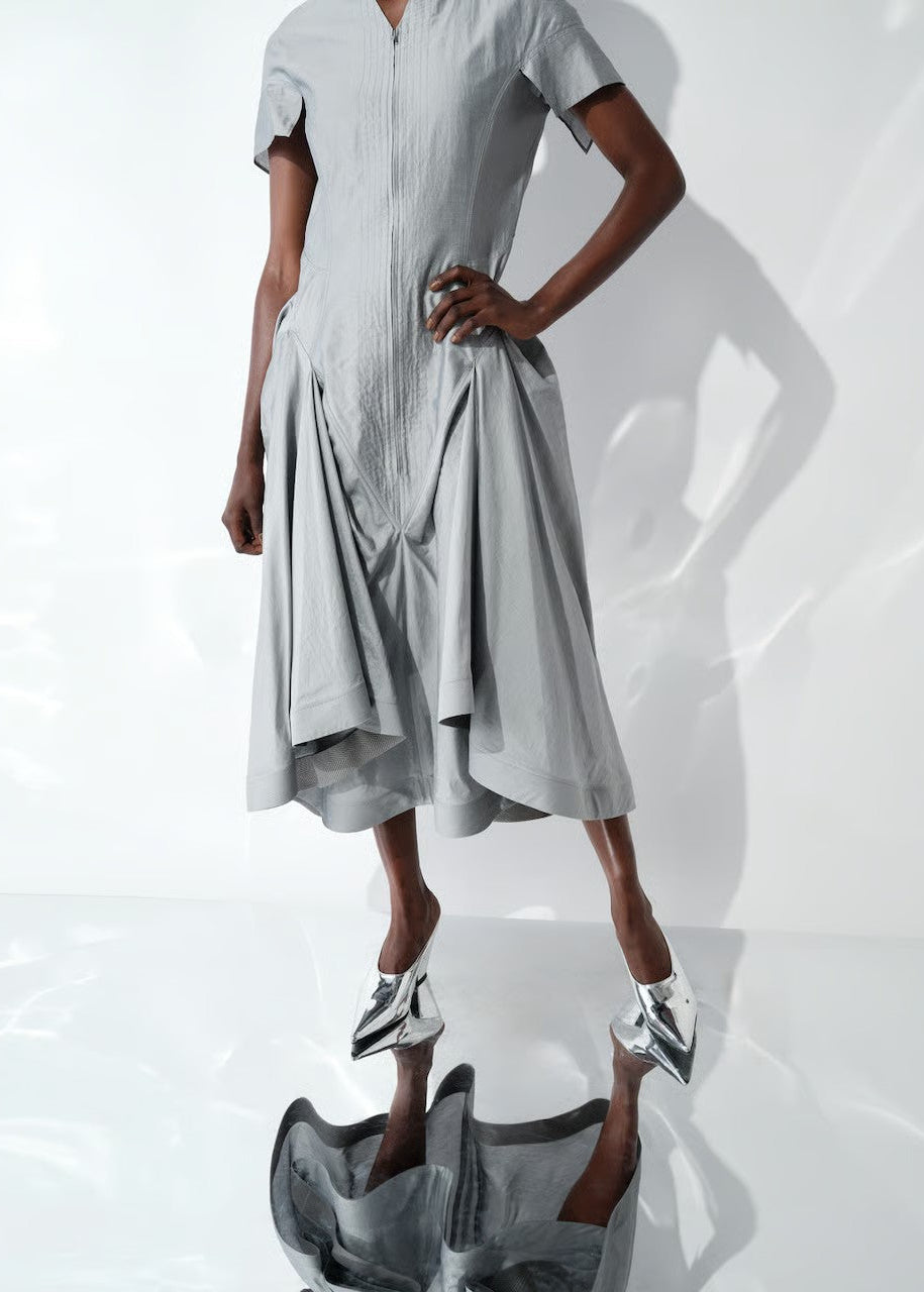 Linen Nylon Rigid Cloth Constructed Dress