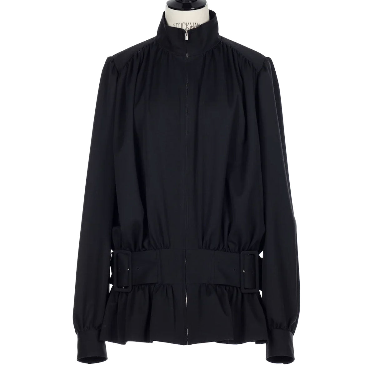 FINE WOOL SUITING GATHERED BELTED BLOUSON