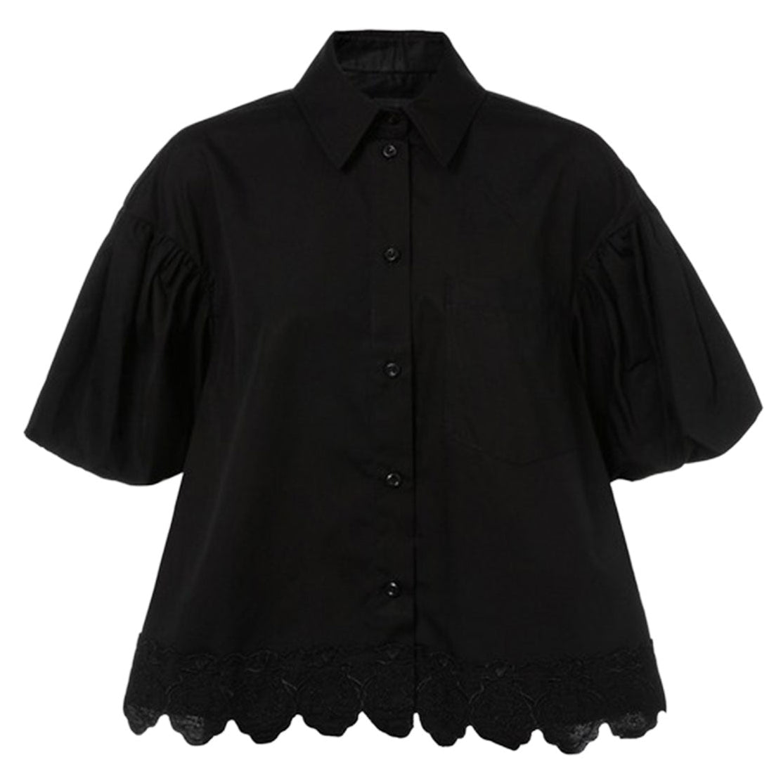 Cropped Puff Sleeve Lace Shirt