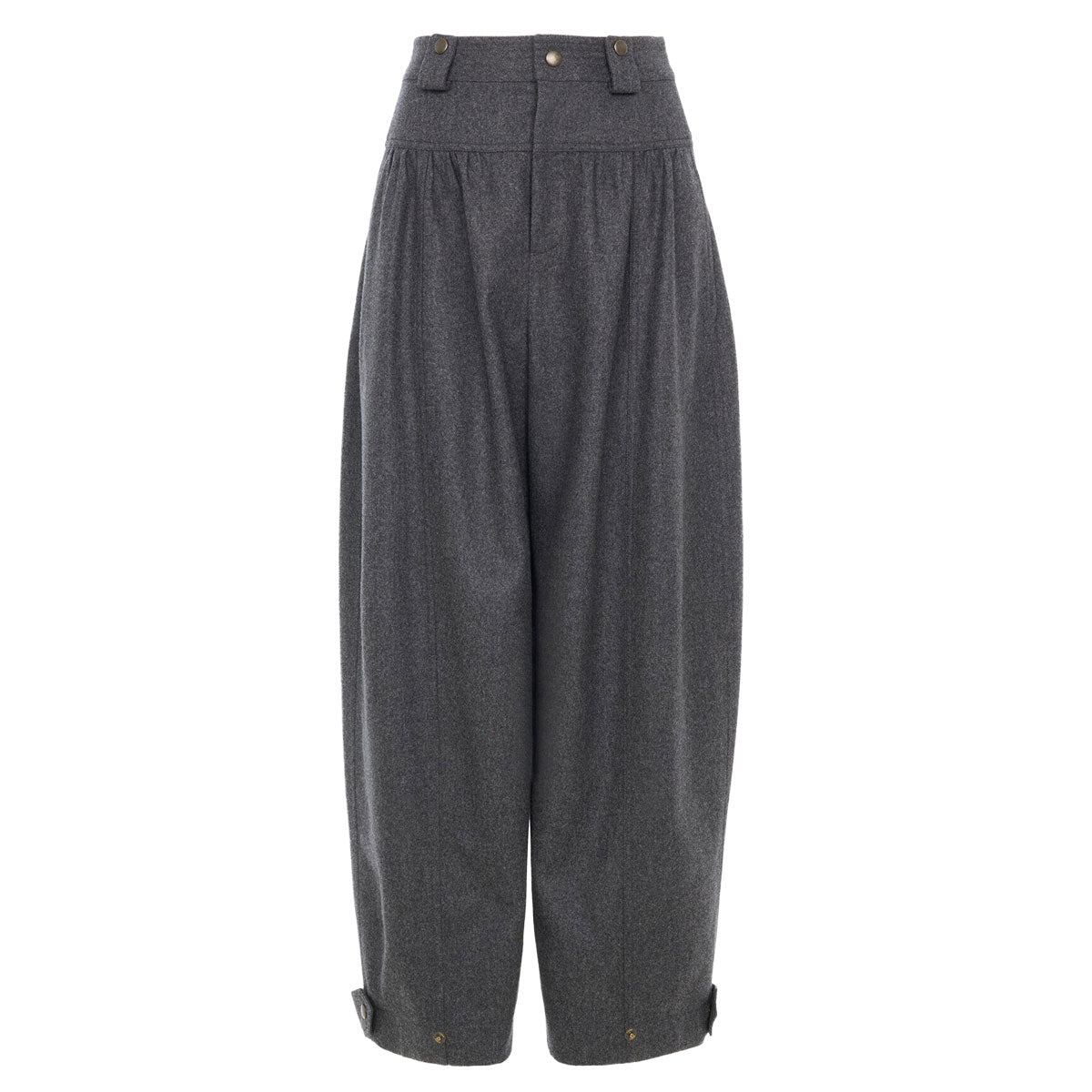ウール＆カシミアフランネル製ハイライズ バレルパンツ