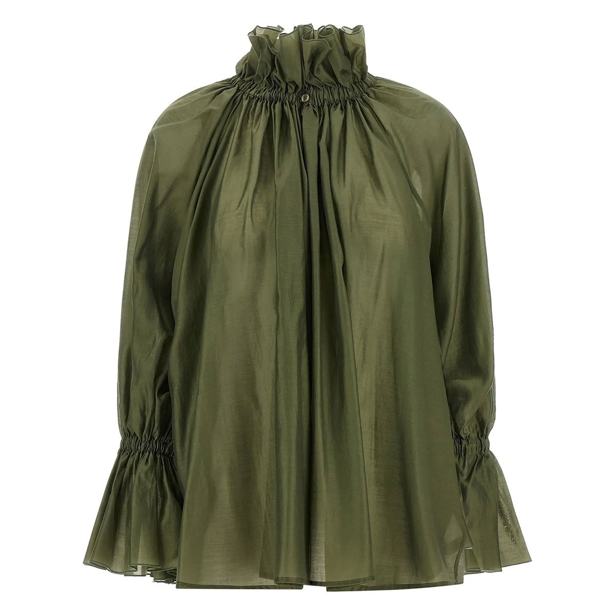 ESTELLE SHEER HIGH-COLLAR TOP
