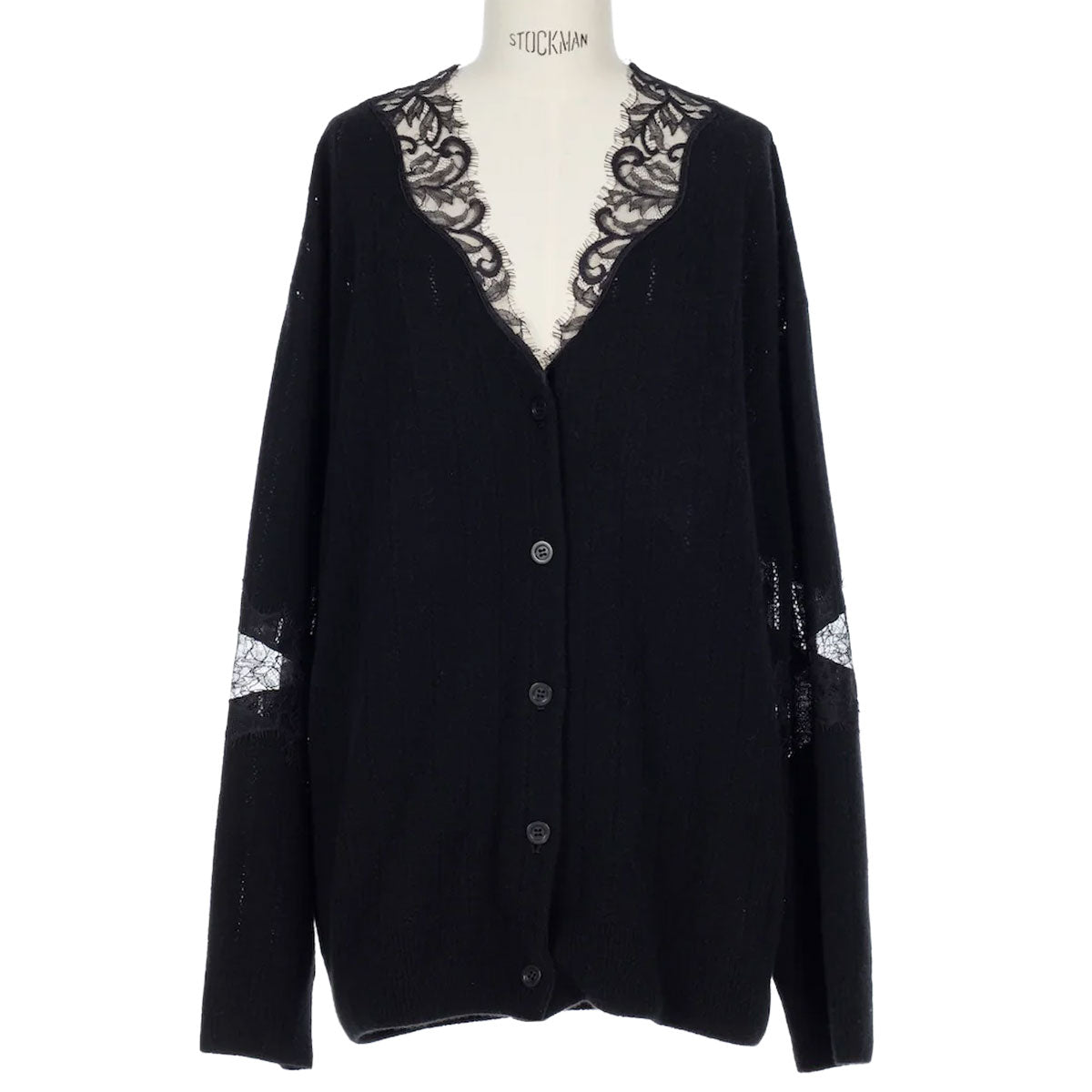 OVERSIZED HAIRY LACE PANELED KNIT CARDIGAN