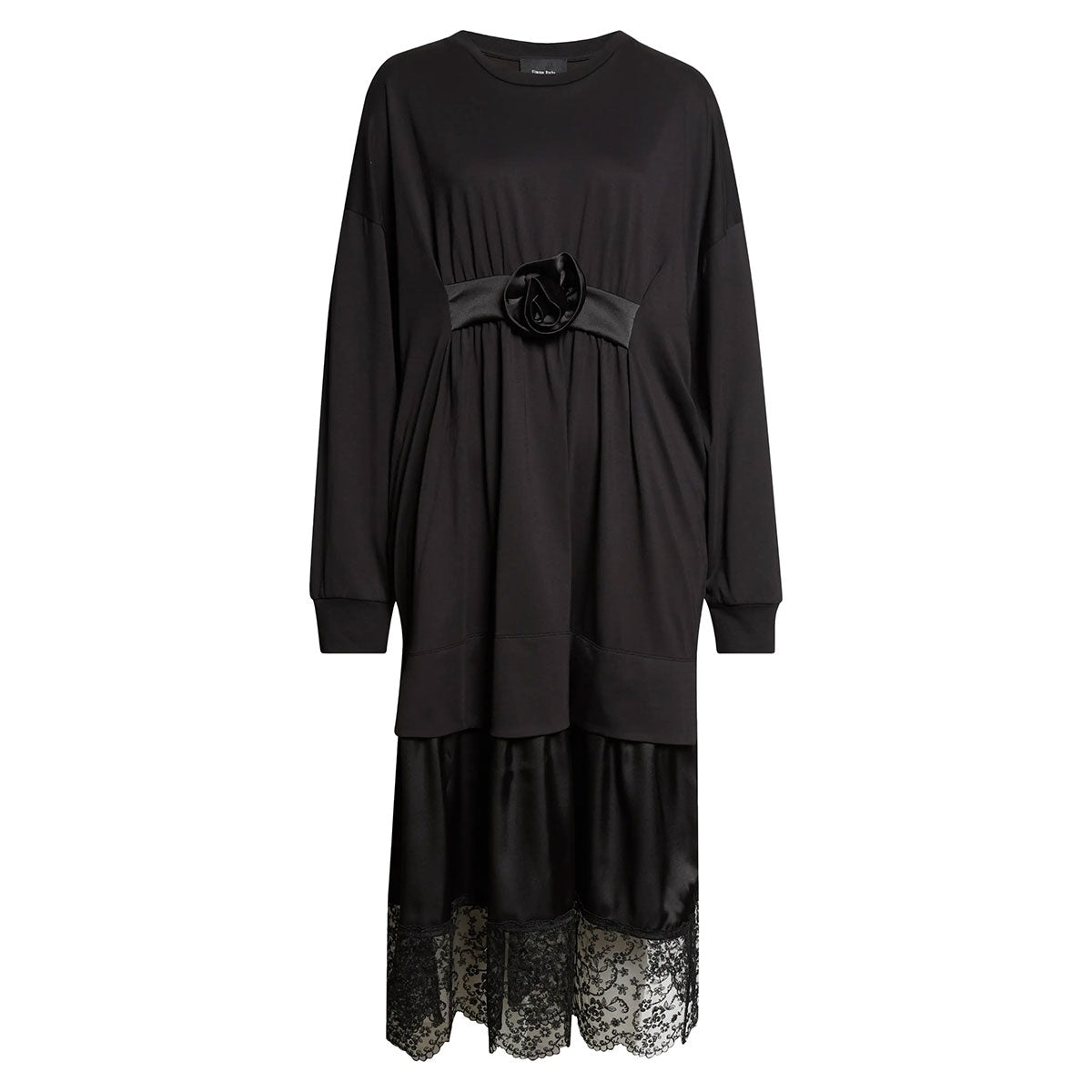 Oversized Gathered Rose Lace Trim Dress