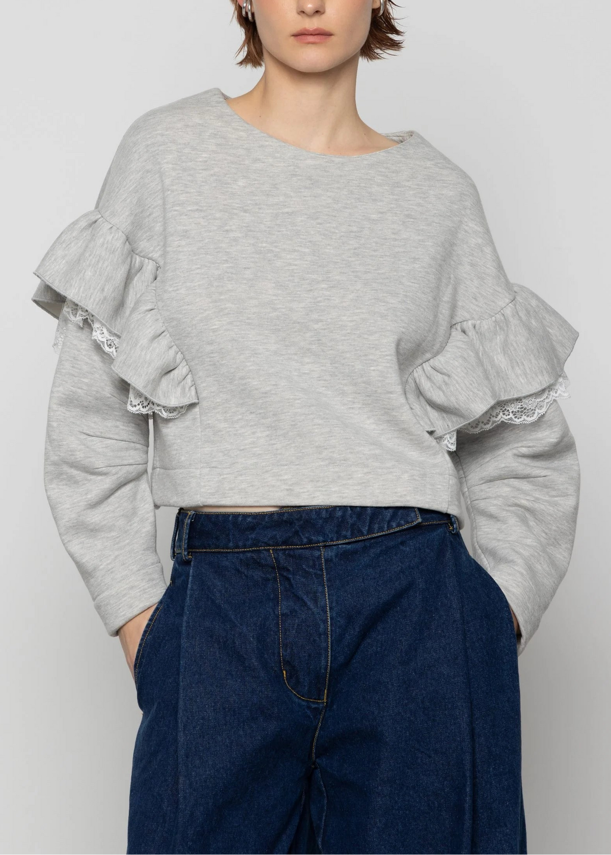 Lace Ruffle Trim Cropped Jumper
