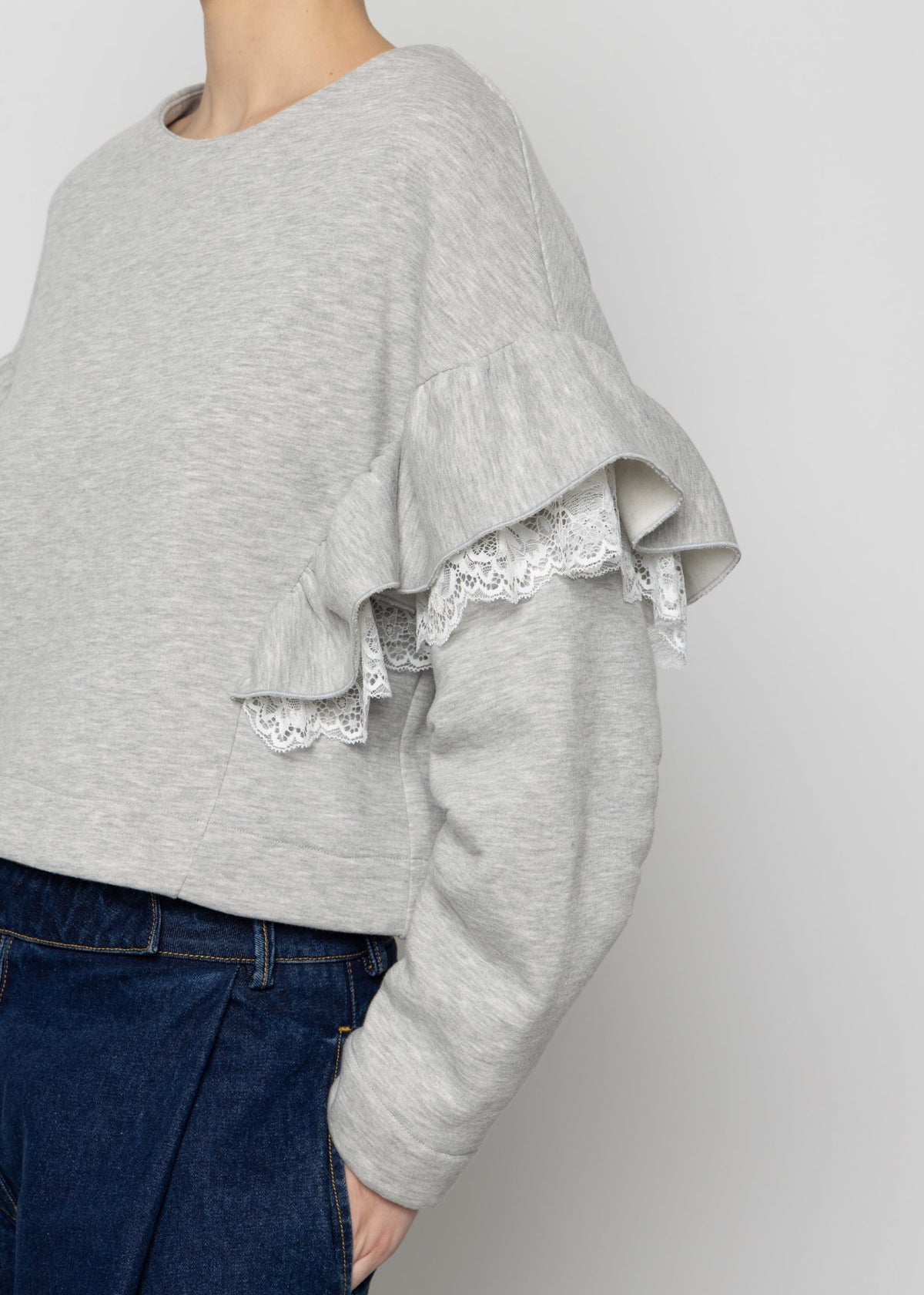 Lace Ruffle Trim Cropped Jumper
