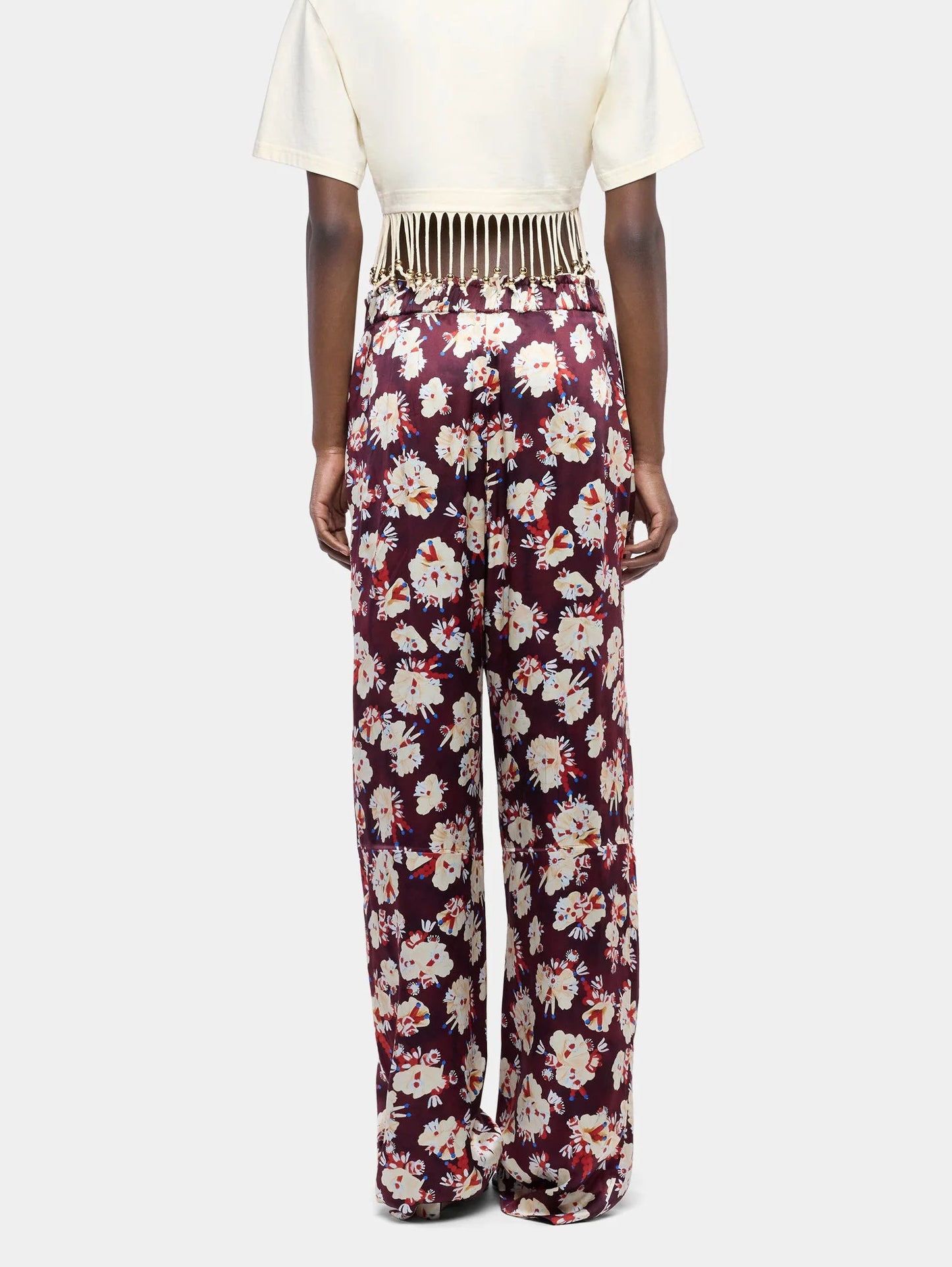 Magenta floral patterned straight trousers