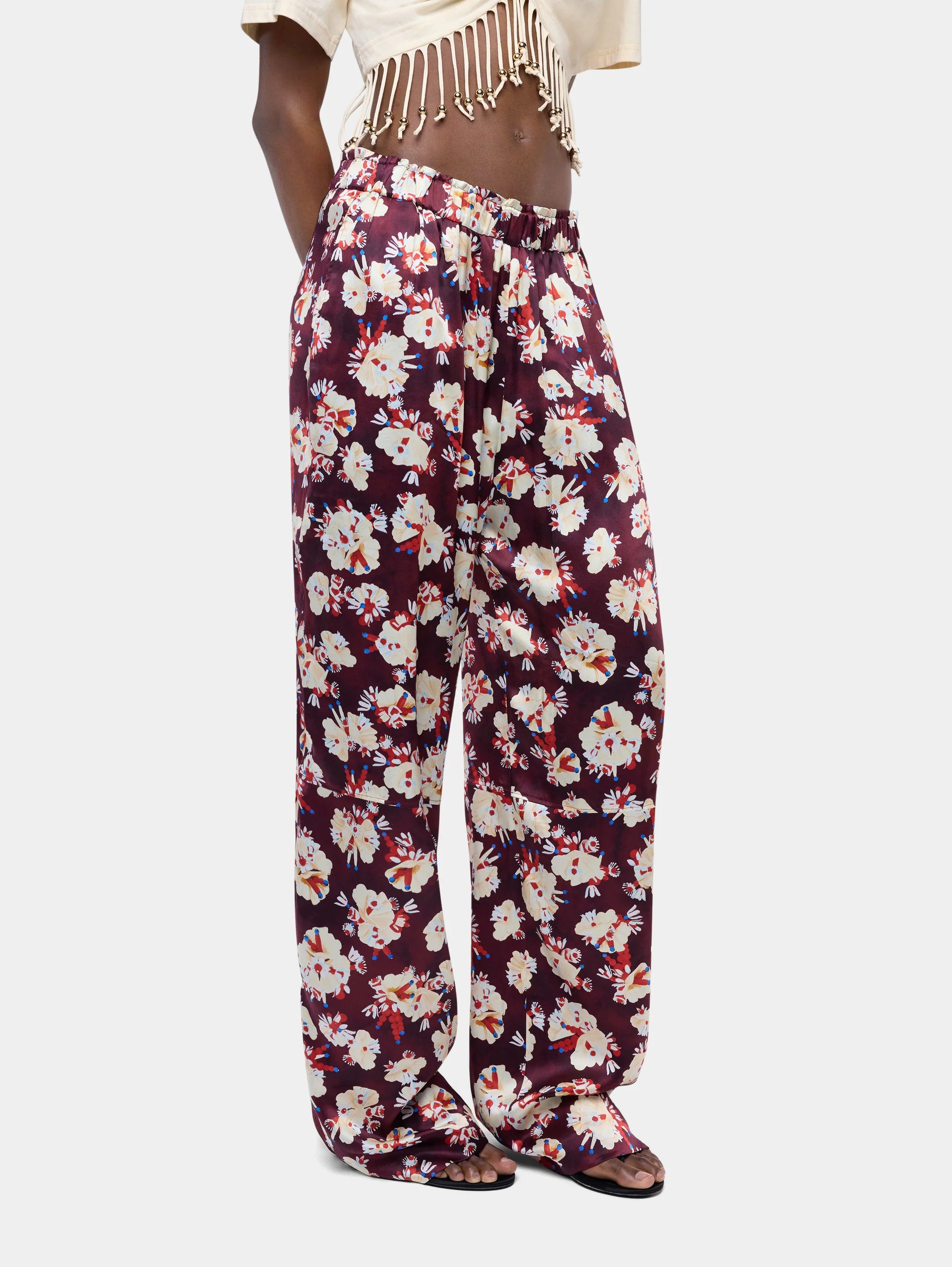 Magenta floral patterned straight trousers