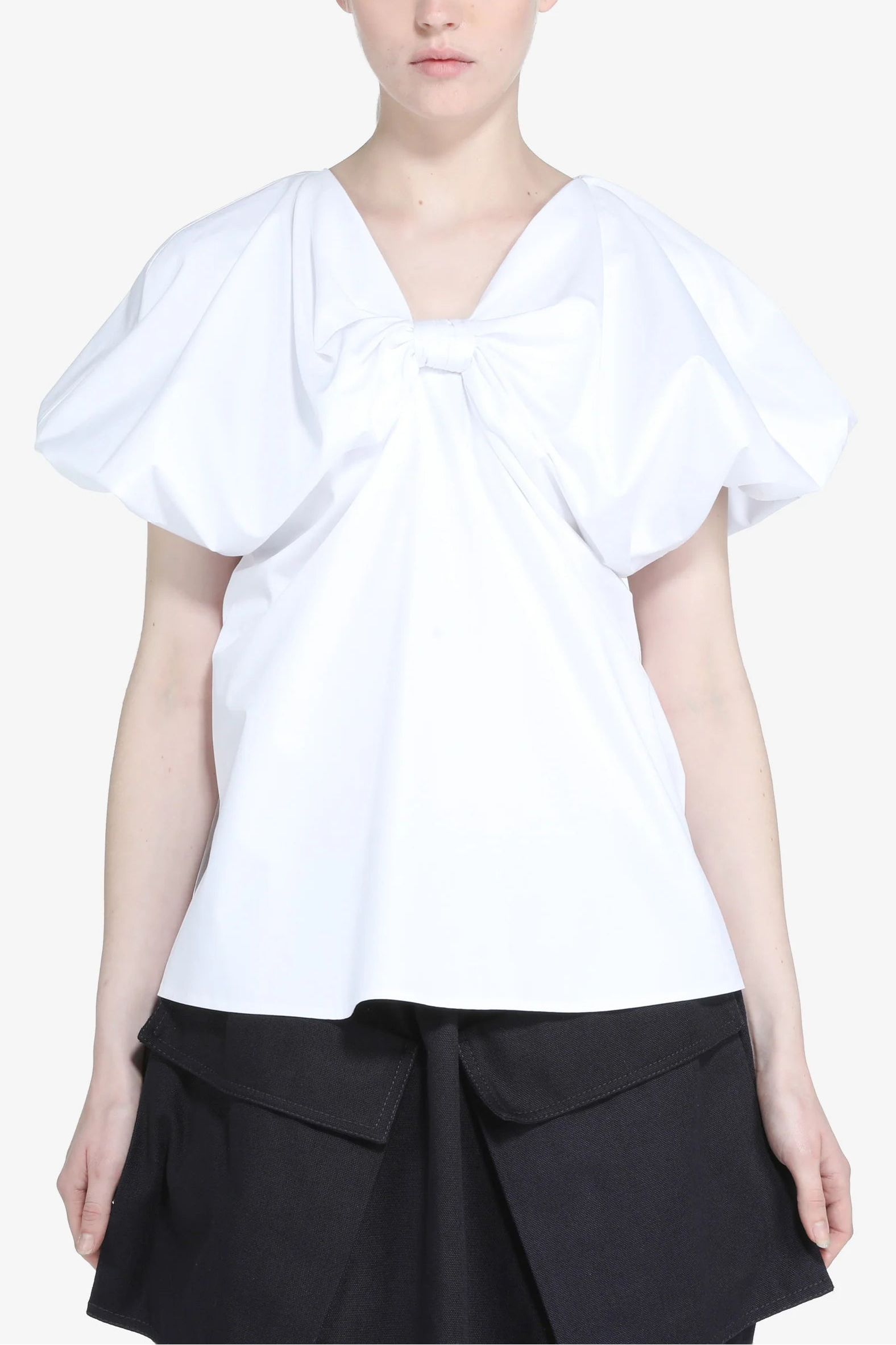 Blouse with short puff sleeves