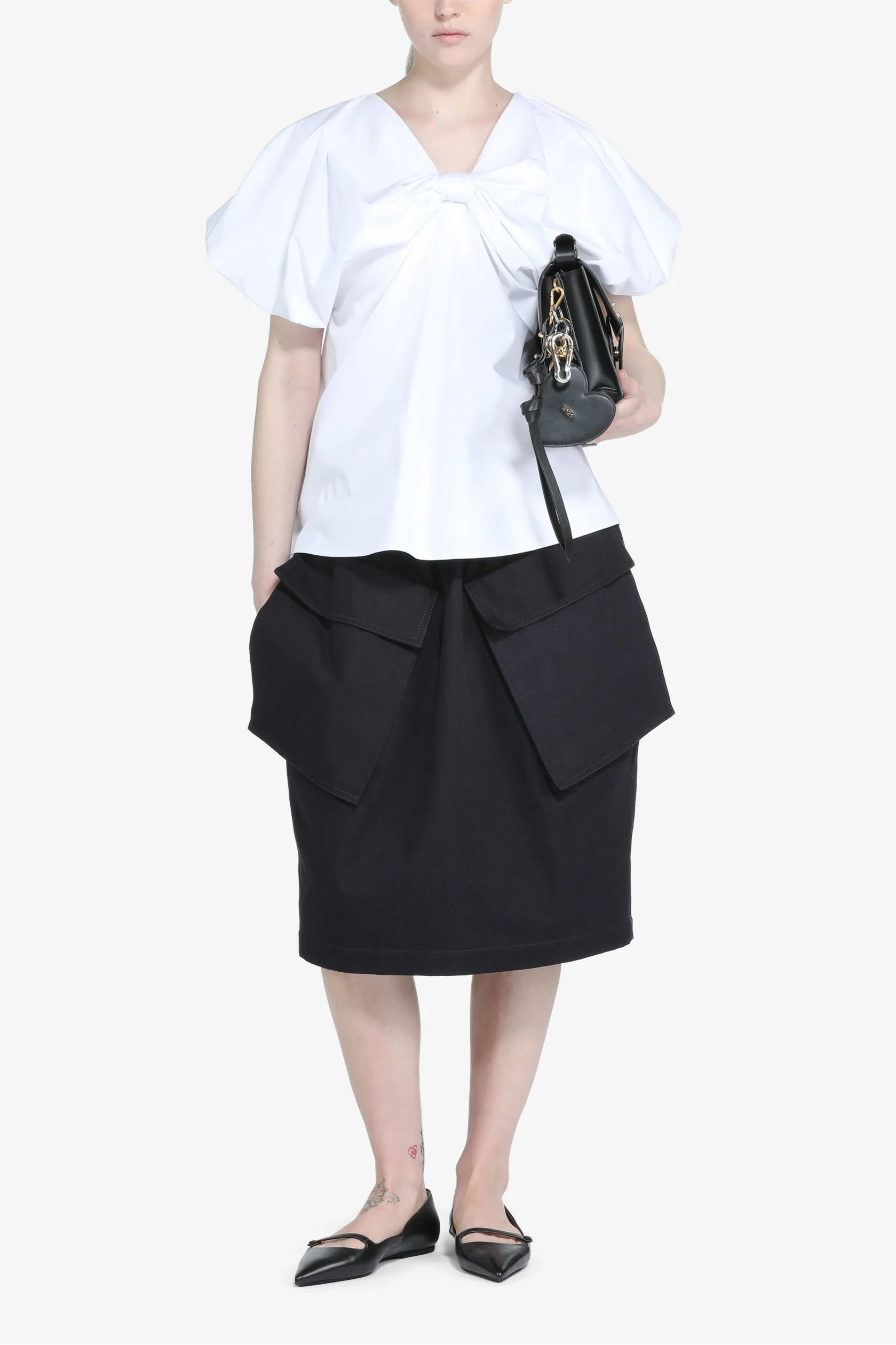 Blouse with short puff sleeves