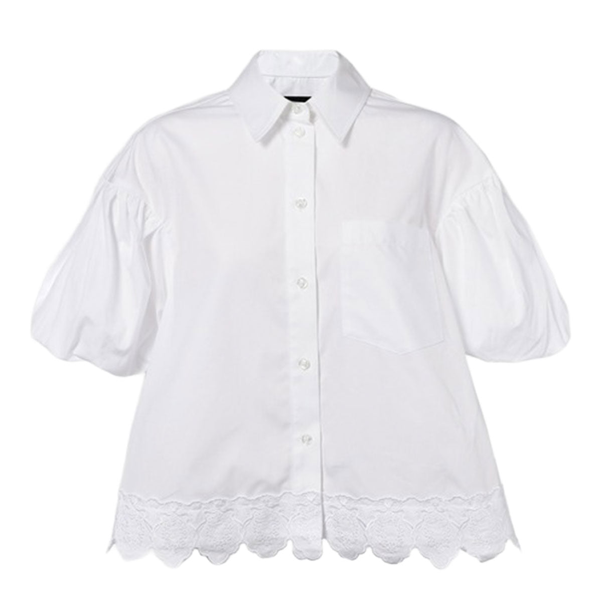 Cropped Puff Sleeve Lace Shirt
