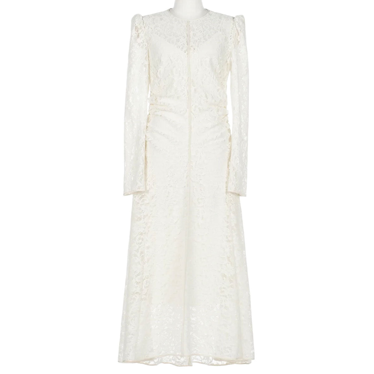 FLOCKED LACE GATHERED DRESS