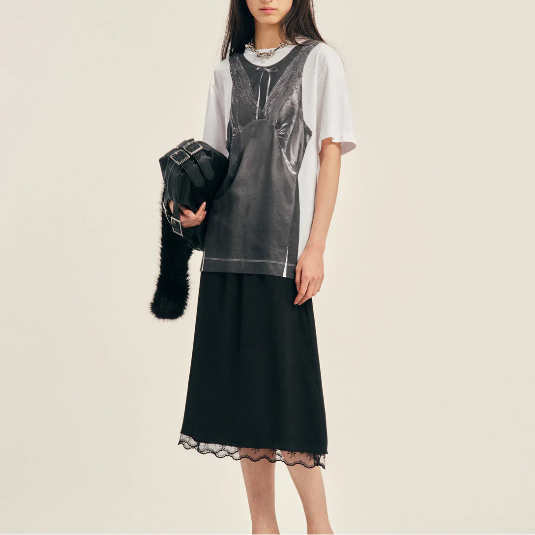 Patchwork Satin Trompe L'Oeil Print T-Shirt