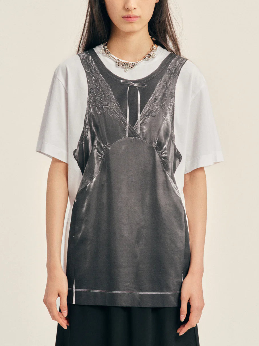 Patchwork Satin Trompe L'Oeil Print T-Shirt