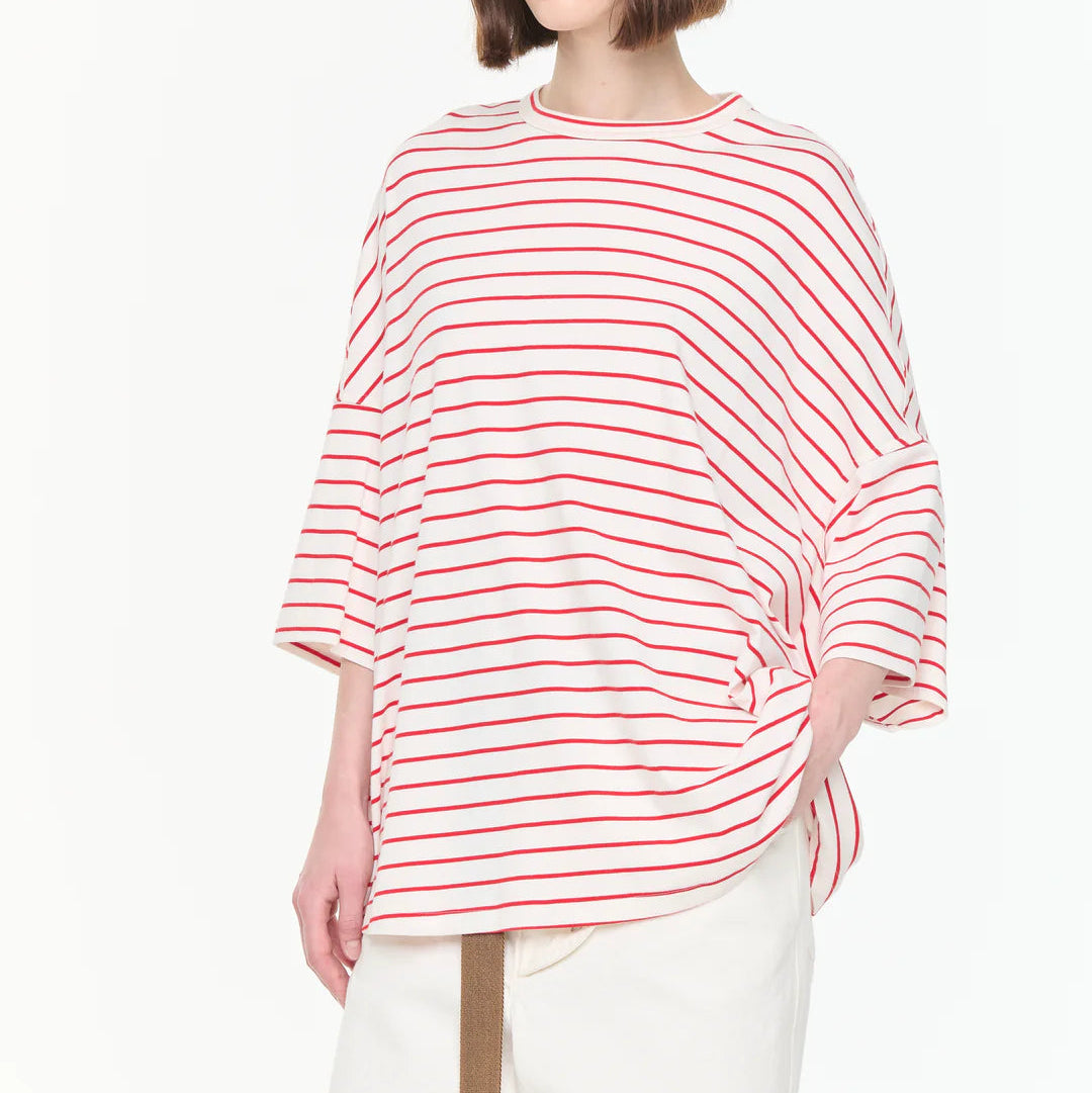 ホワイトレッドストライプワイドスリーブTシャツ