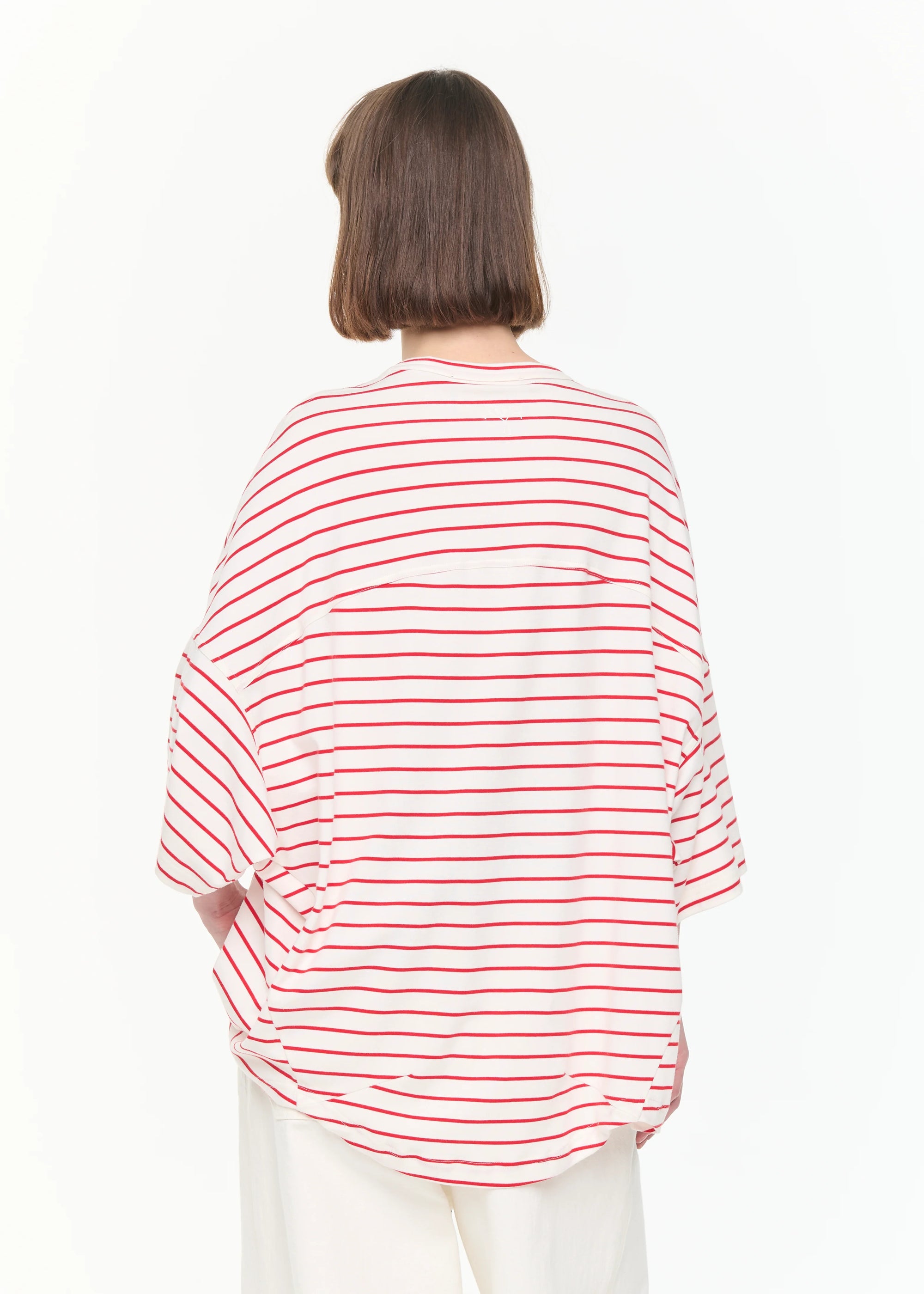 ホワイトレッドストライプワイドスリーブTシャツ