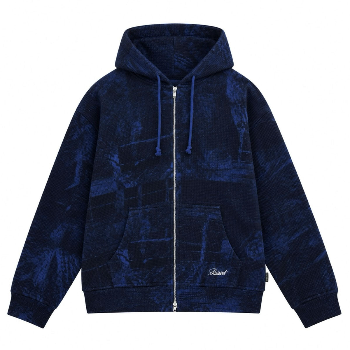 CONCEALED WASHED WAFFLE THERMAL ZIP HOODIE