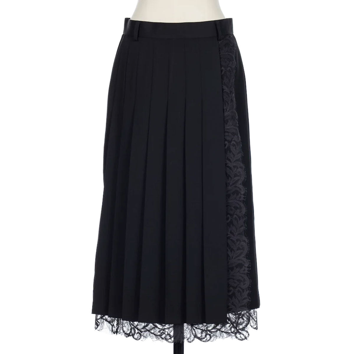 FINE WOOL PLEATED SKIRT WITH LACE TRIM