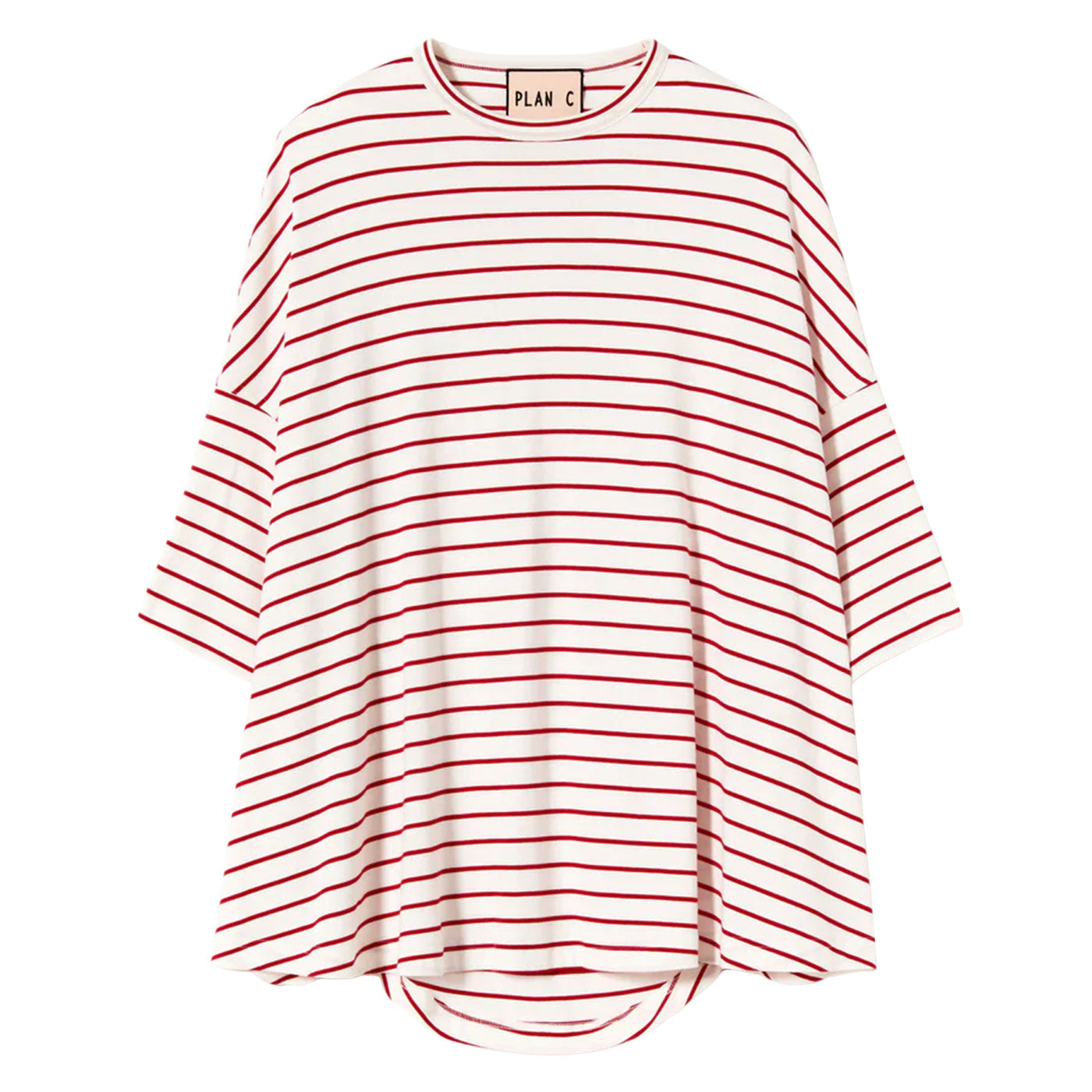ホワイトレッドストライプワイドスリーブTシャツ