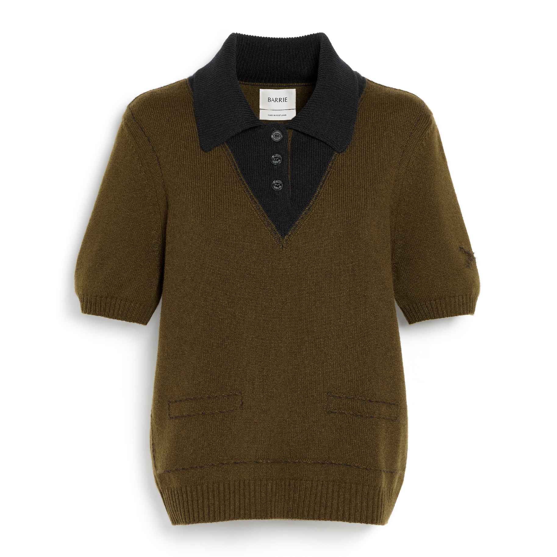 Cashmere polo shirt with topstitched detail