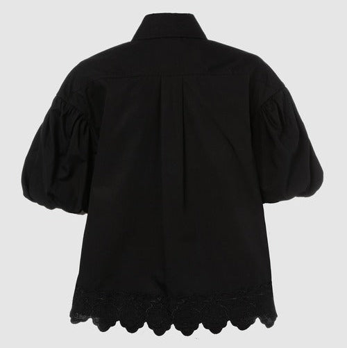 Cropped Puff Sleeve Lace Shirt