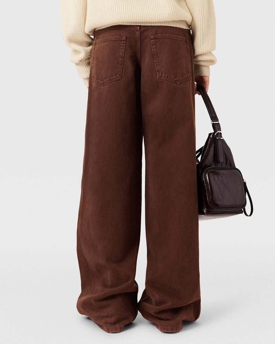 ミッドライズ ワイドレッグ デニムジーンズ