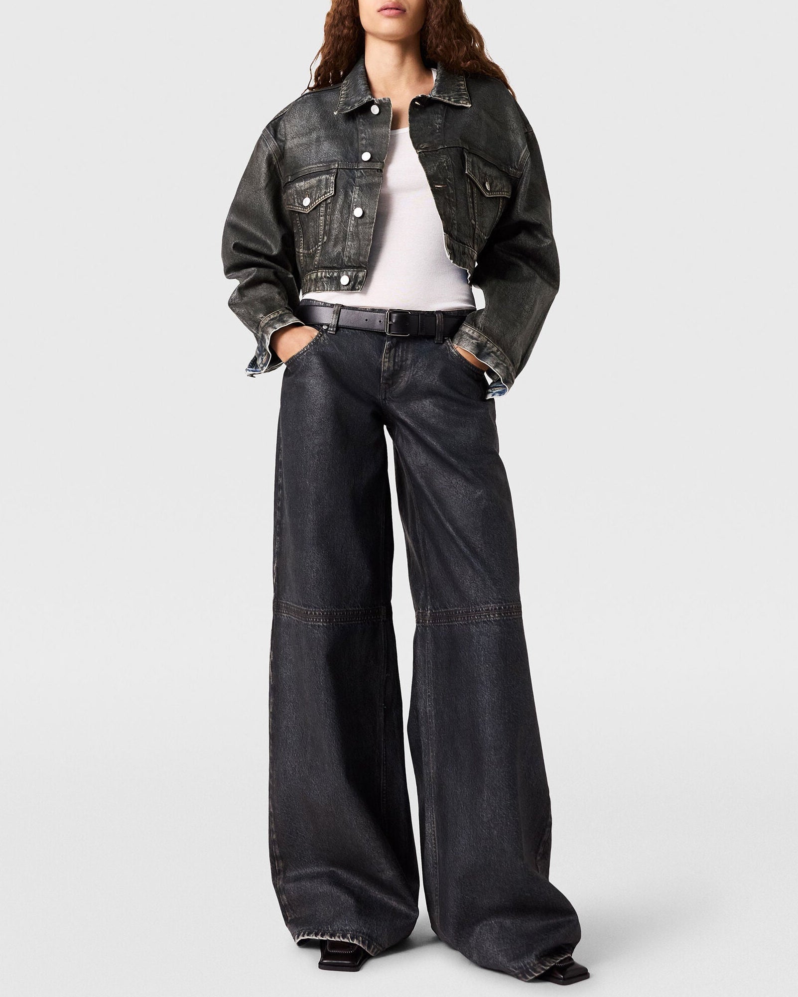 エイジドパネル クロップドデニム ジャケット