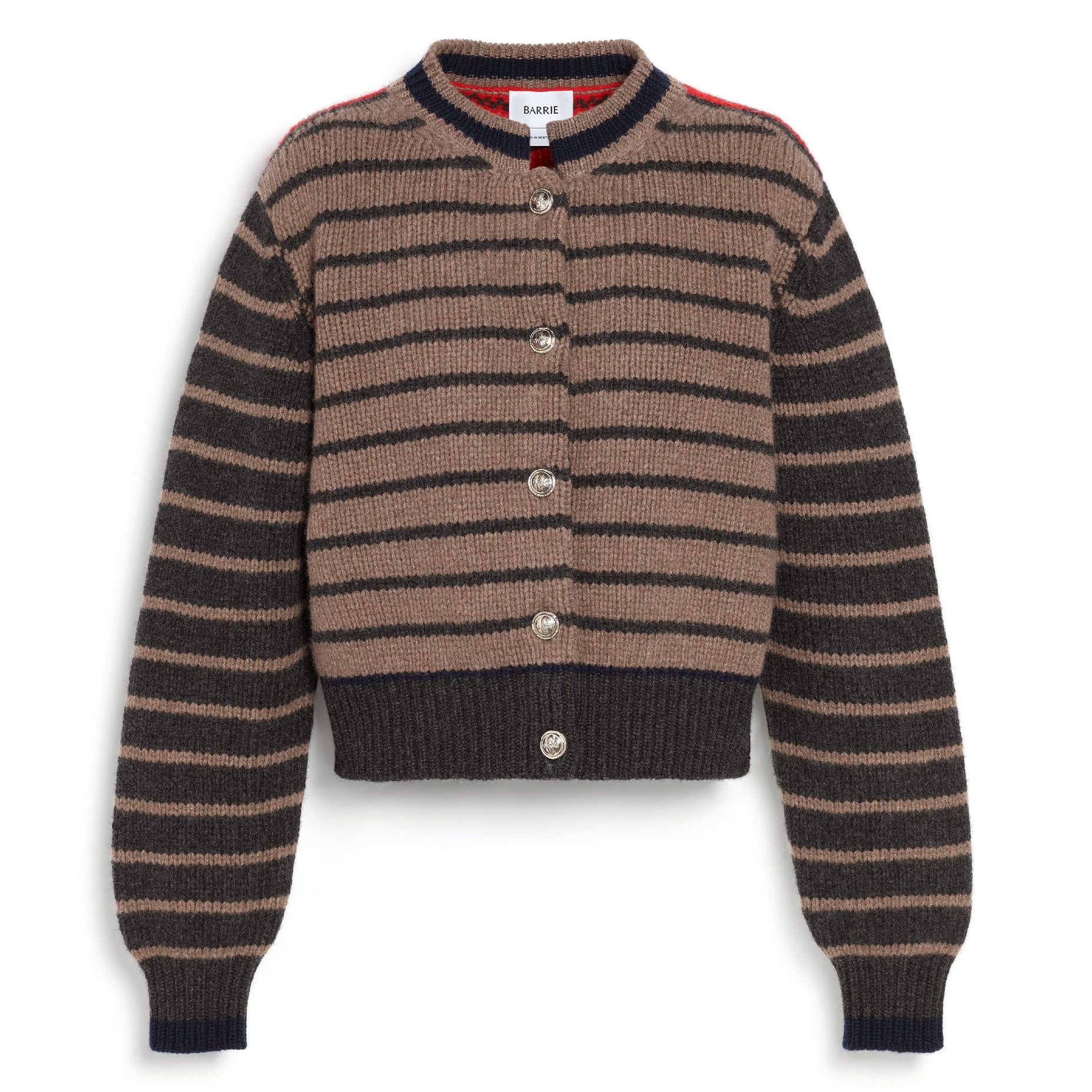 Chunky wool and cashmere cardigan with contrasting stripes