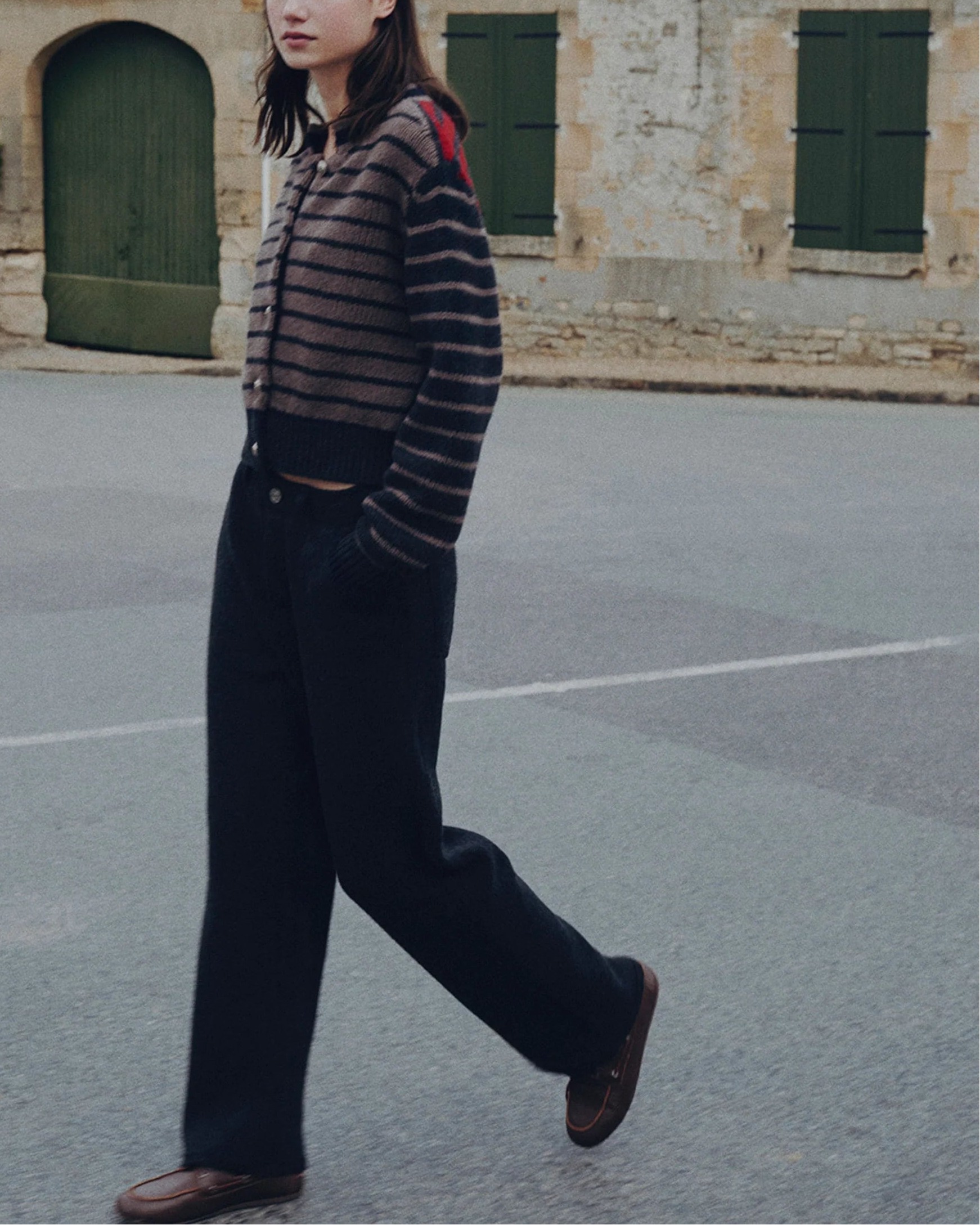 Chunky wool and cashmere cardigan with contrasting stripes