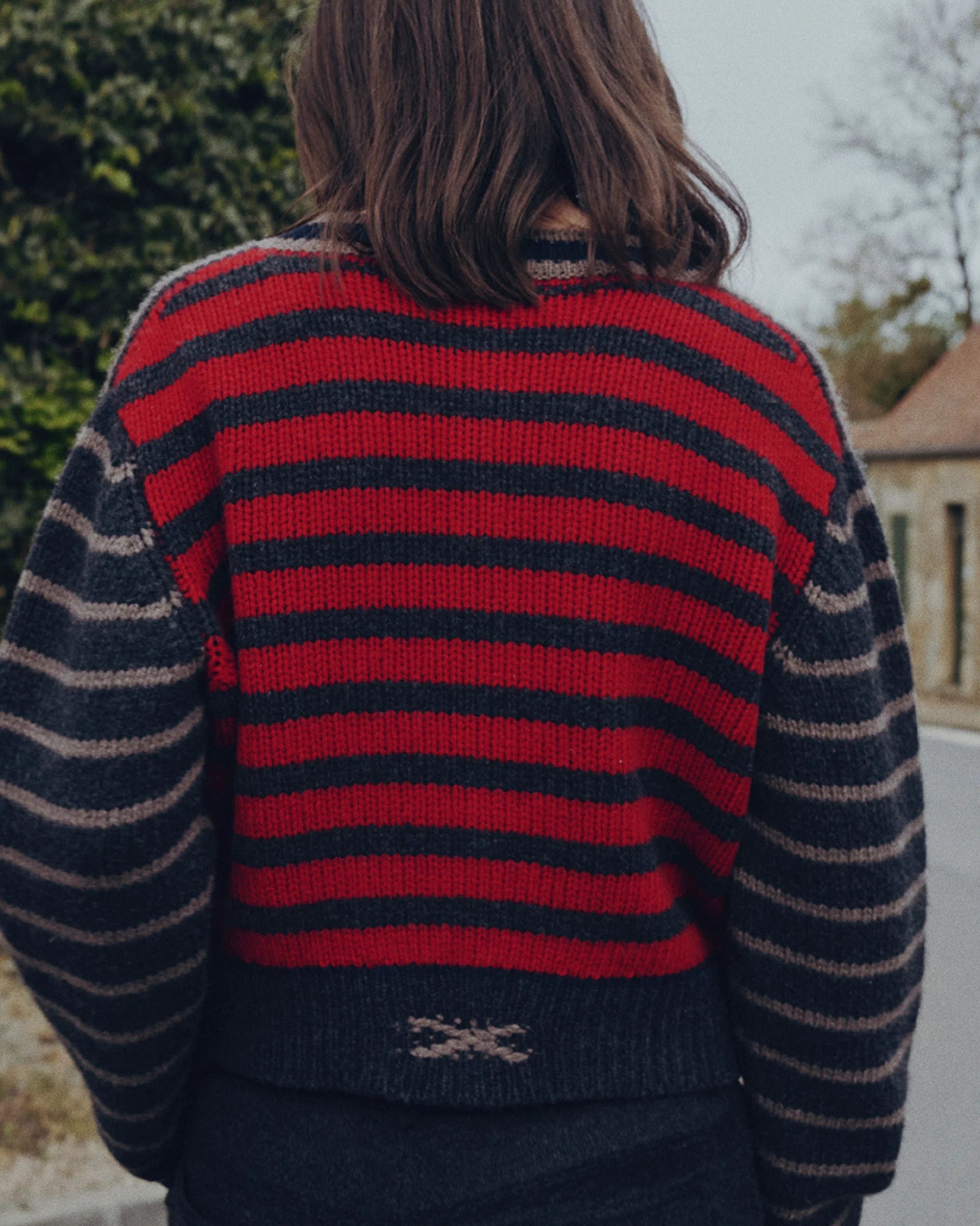 Chunky wool and cashmere cardigan with contrasting stripes