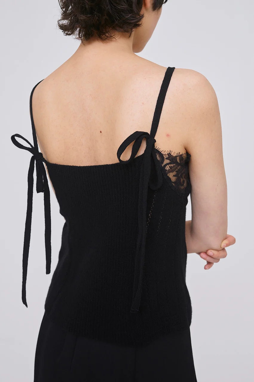 HAIRY LACE PANELED RIB BACK CAMISOLE