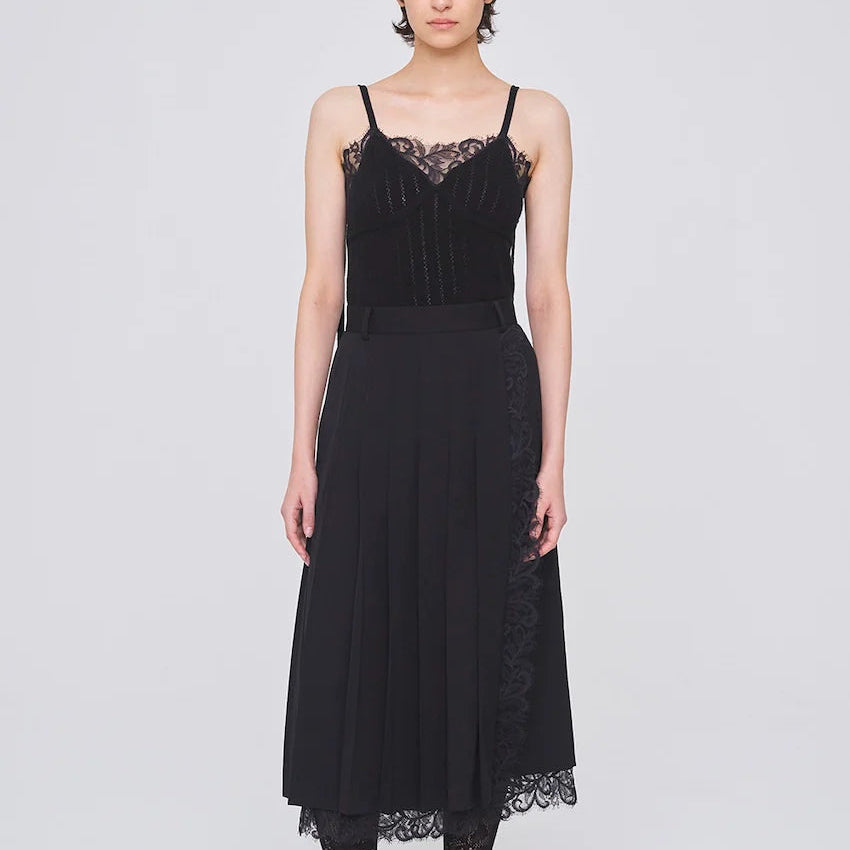 HAIRY LACE PANELED RIB BACK CAMISOLE