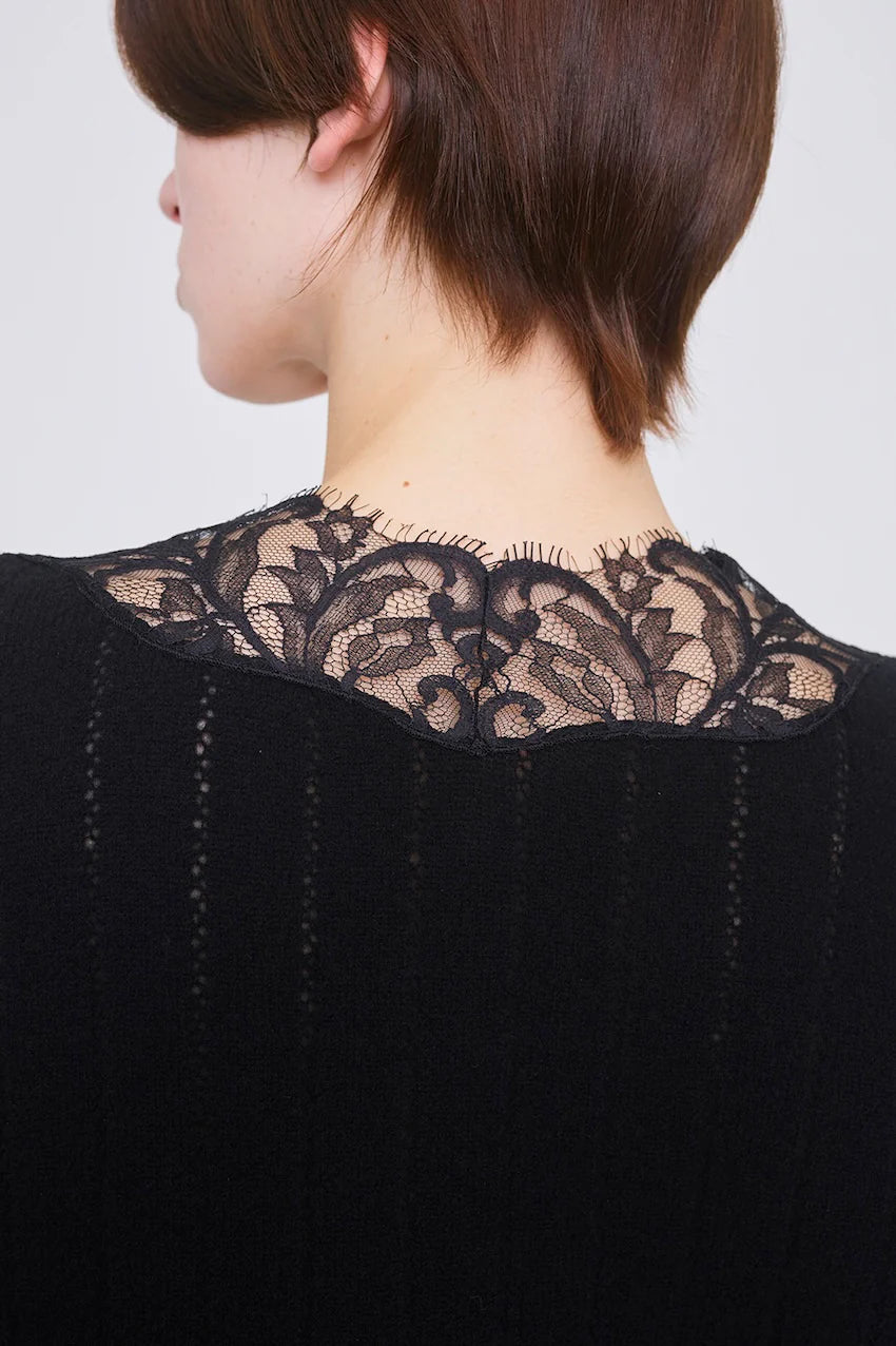 OVERSIZED HAIRY LACE PANELED KNIT CARDIGAN