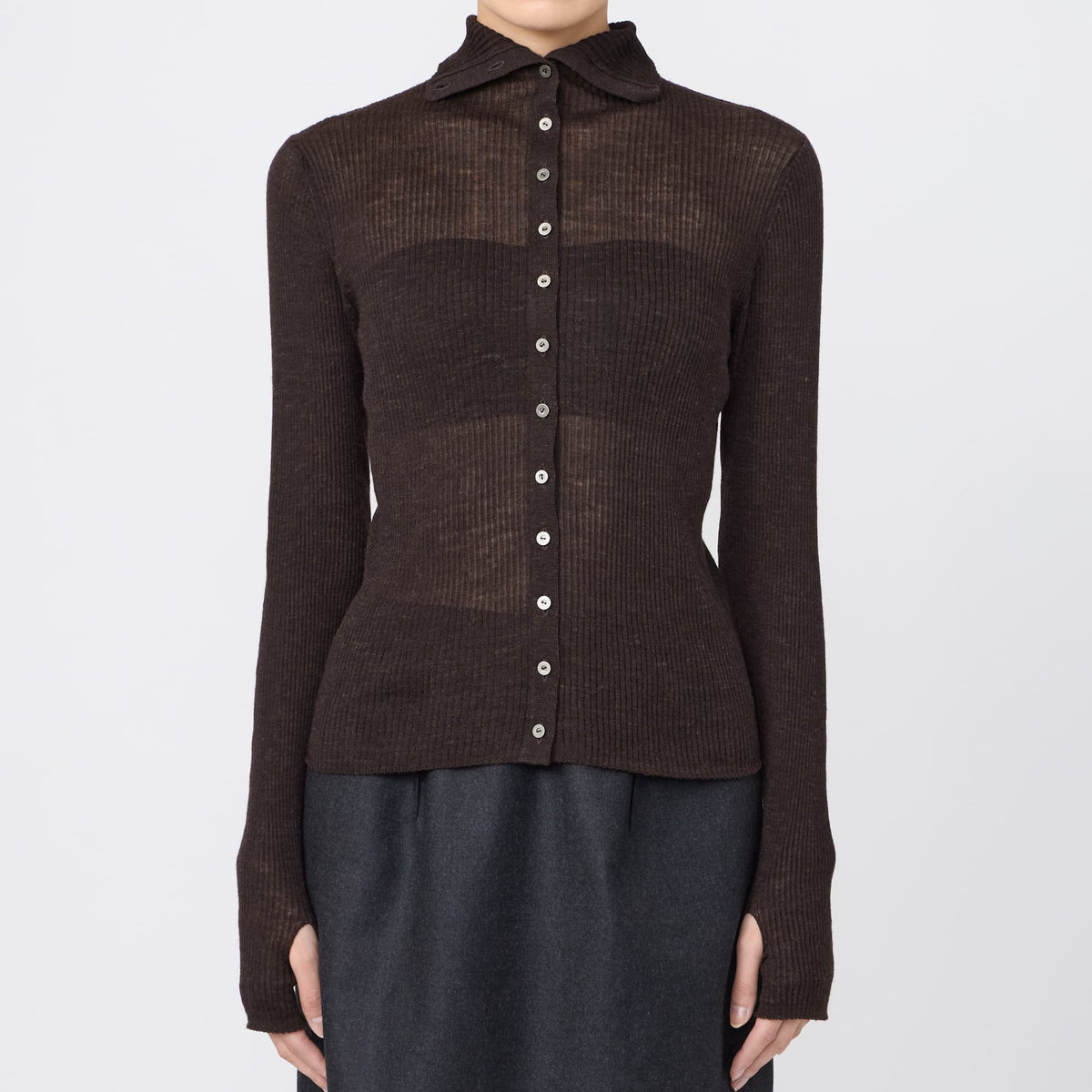 HIGH-NECK RIB KNIT CARDIGAN