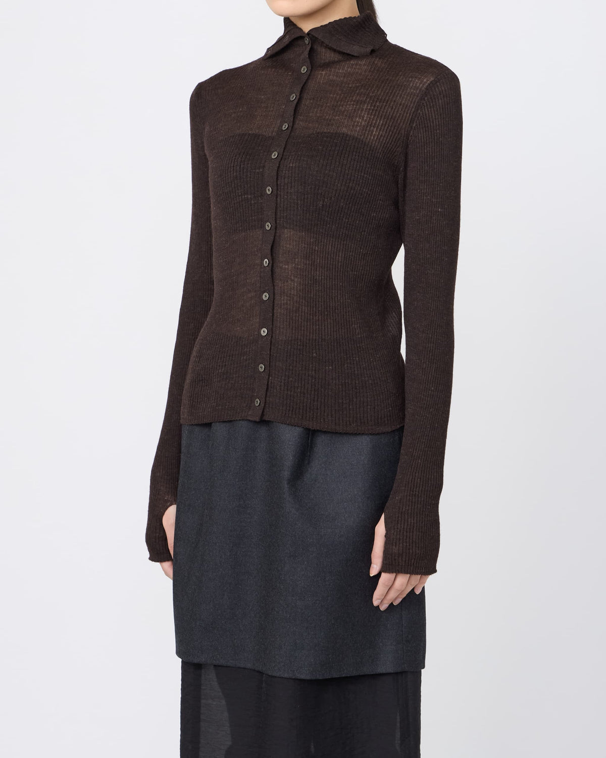 HIGH-NECK RIB KNIT CARDIGAN