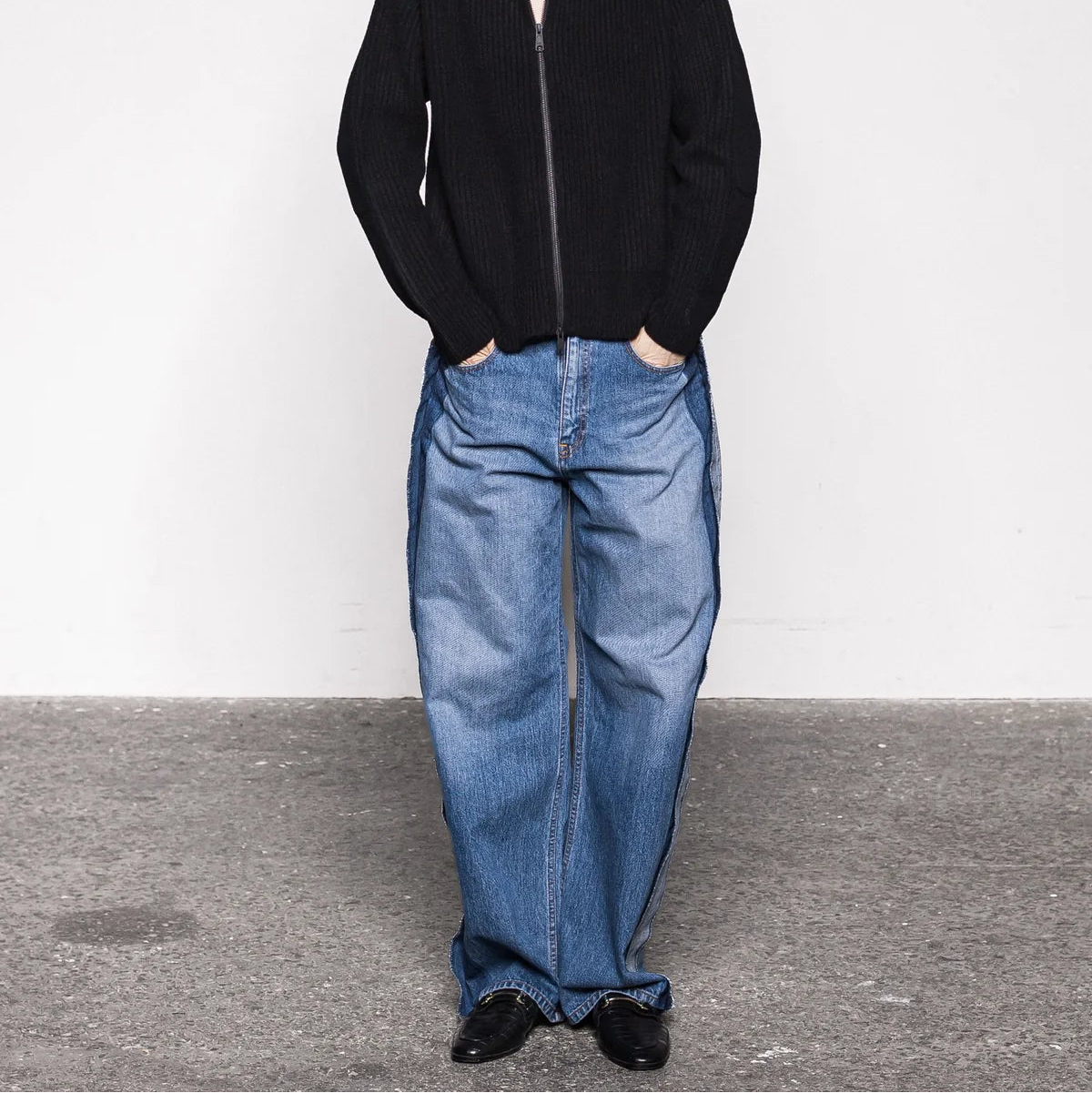 Side folded loose straight denim