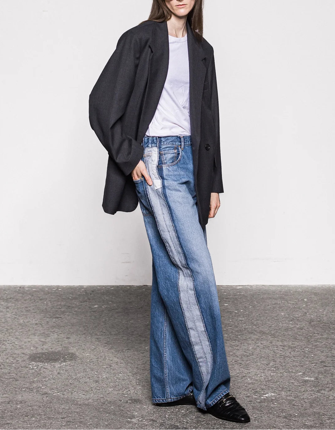 Side folded loose straight denim