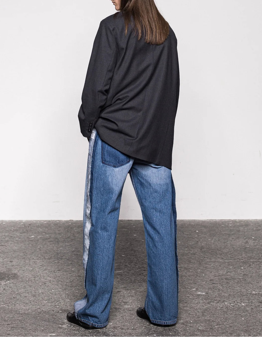 Side folded loose straight denim