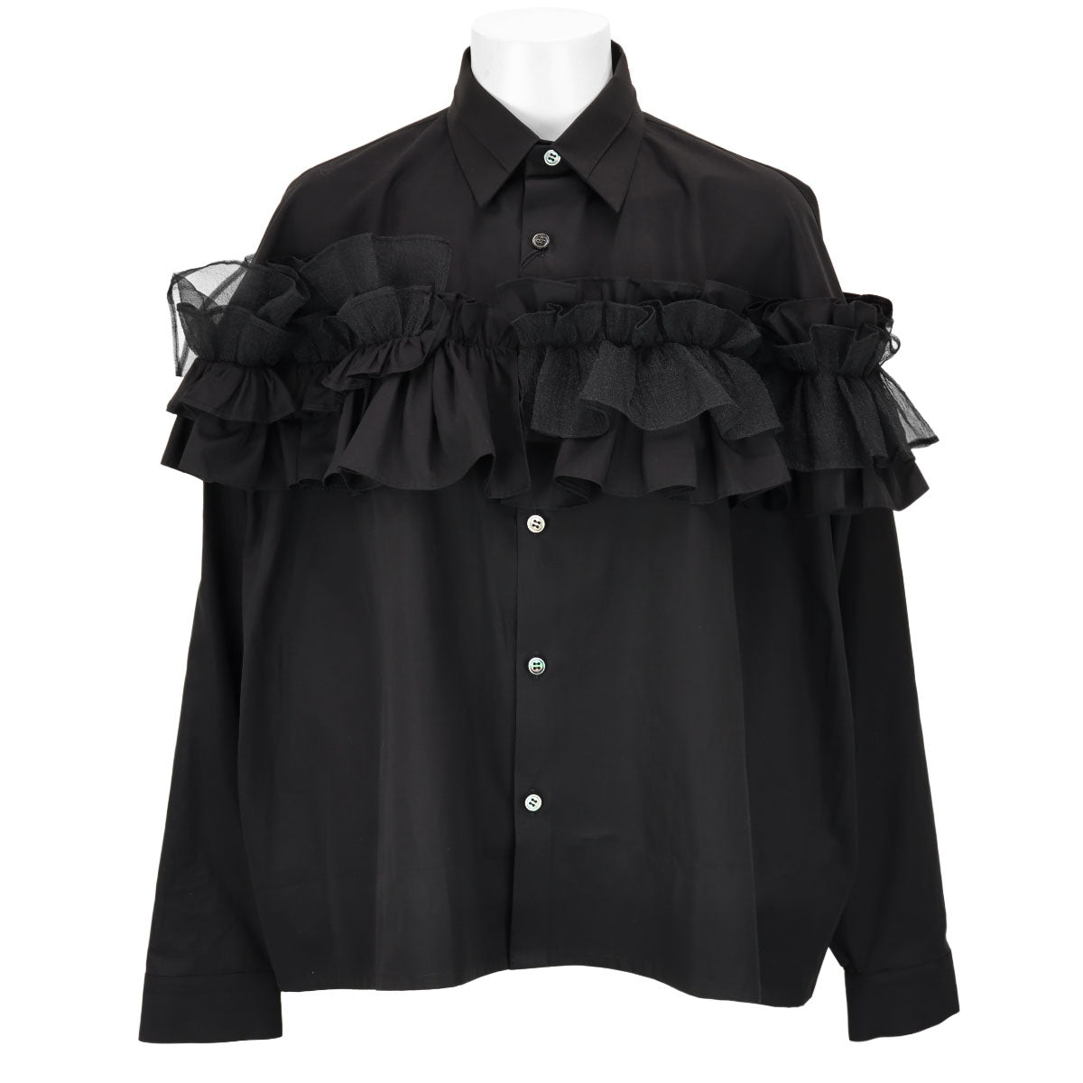 Organic cotton poplin ruffled boxy blouse