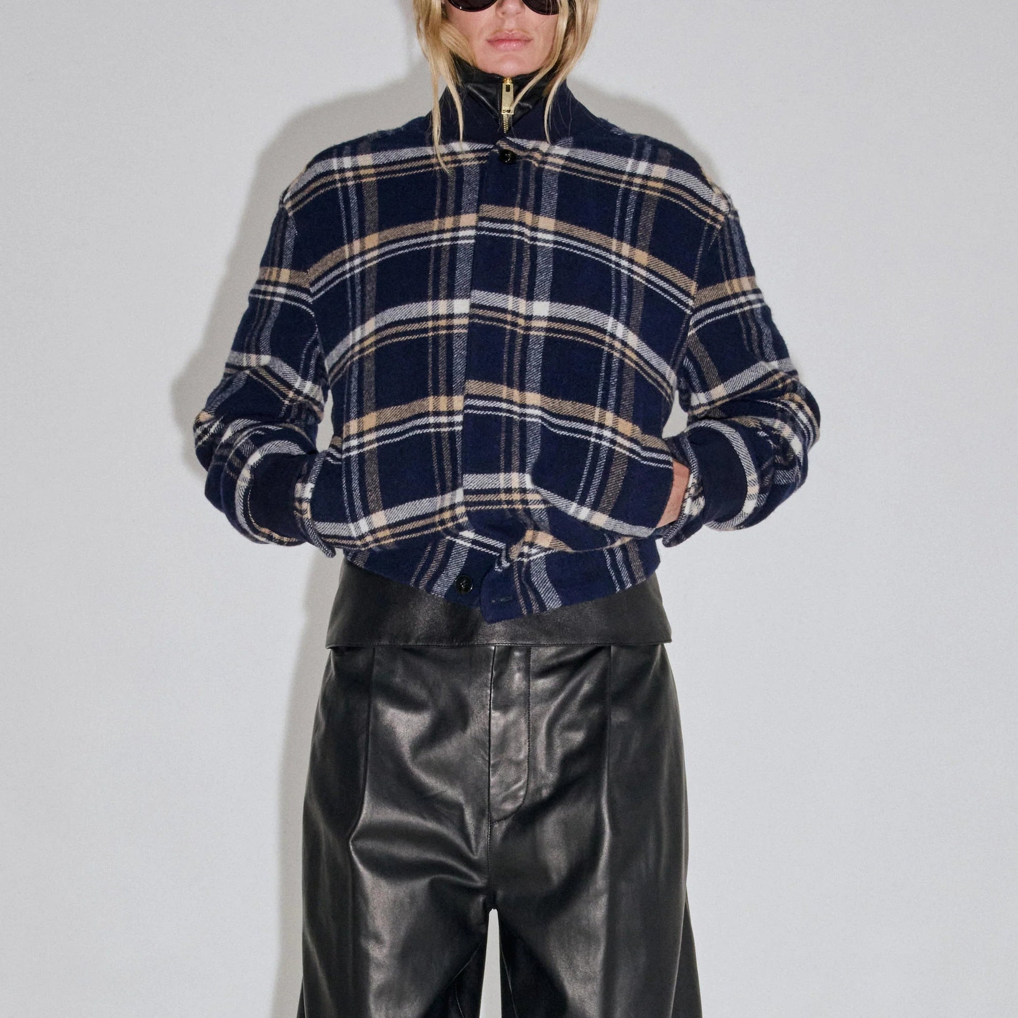 SEAN - CASHMERE WOOL CHECK SLIM BOMBER JACKET