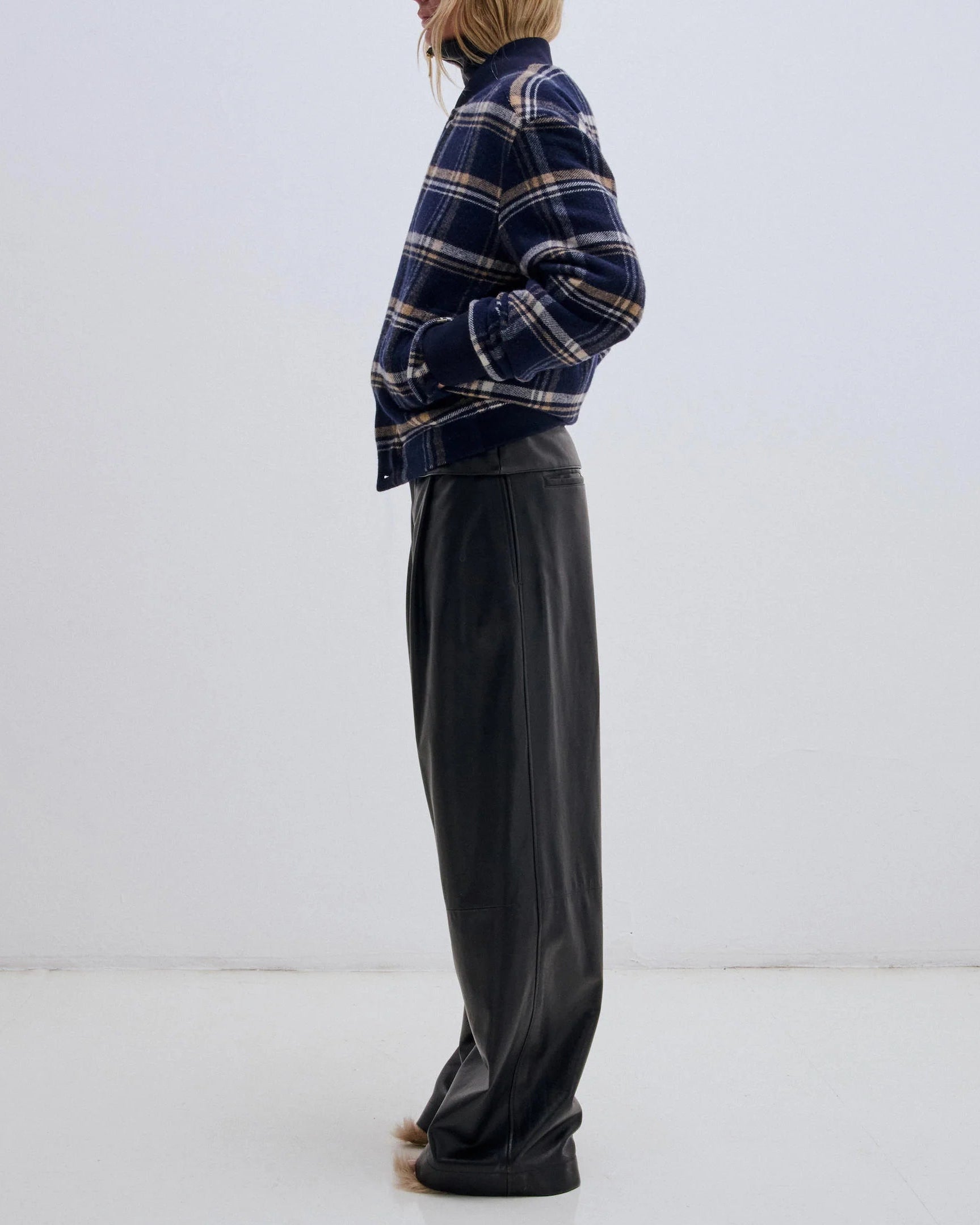 SEAN - CASHMERE WOOL CHECK SLIM BOMBER JACKET