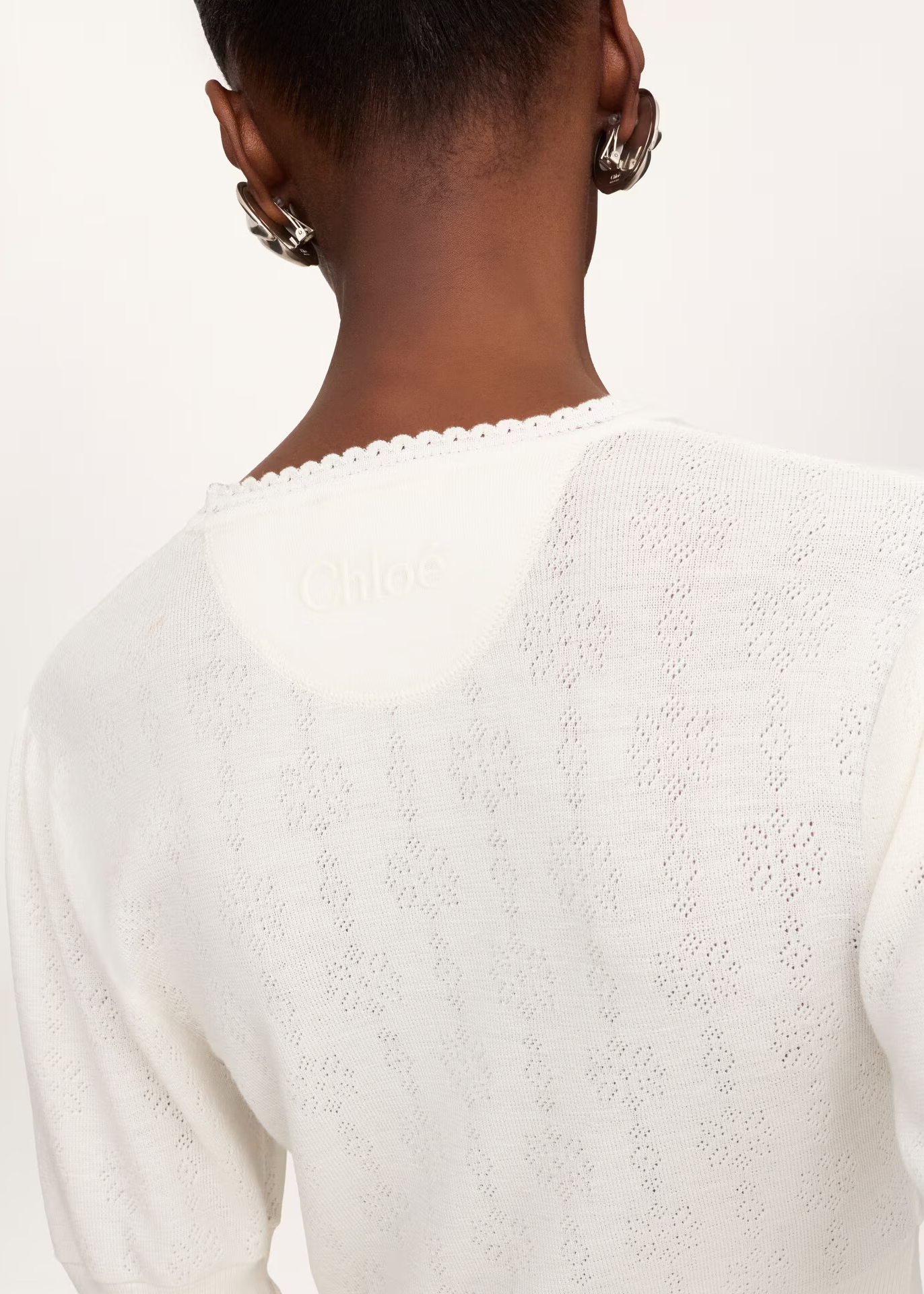 ウールニット製クロップド フリルセーター