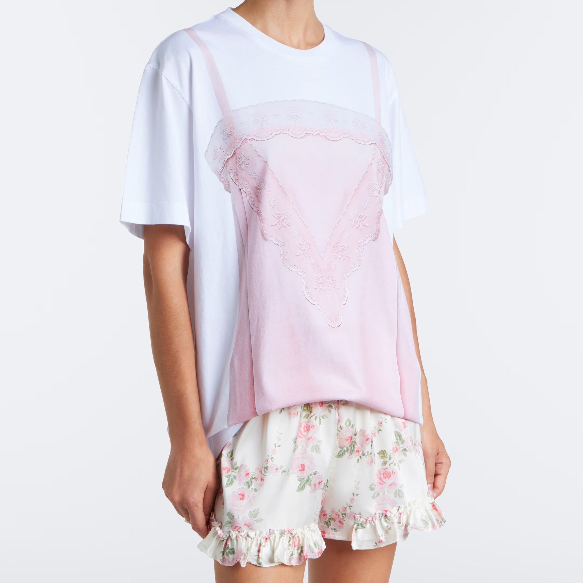 Satin Slip Dress Trompe L'Oeil Print T-Shirt