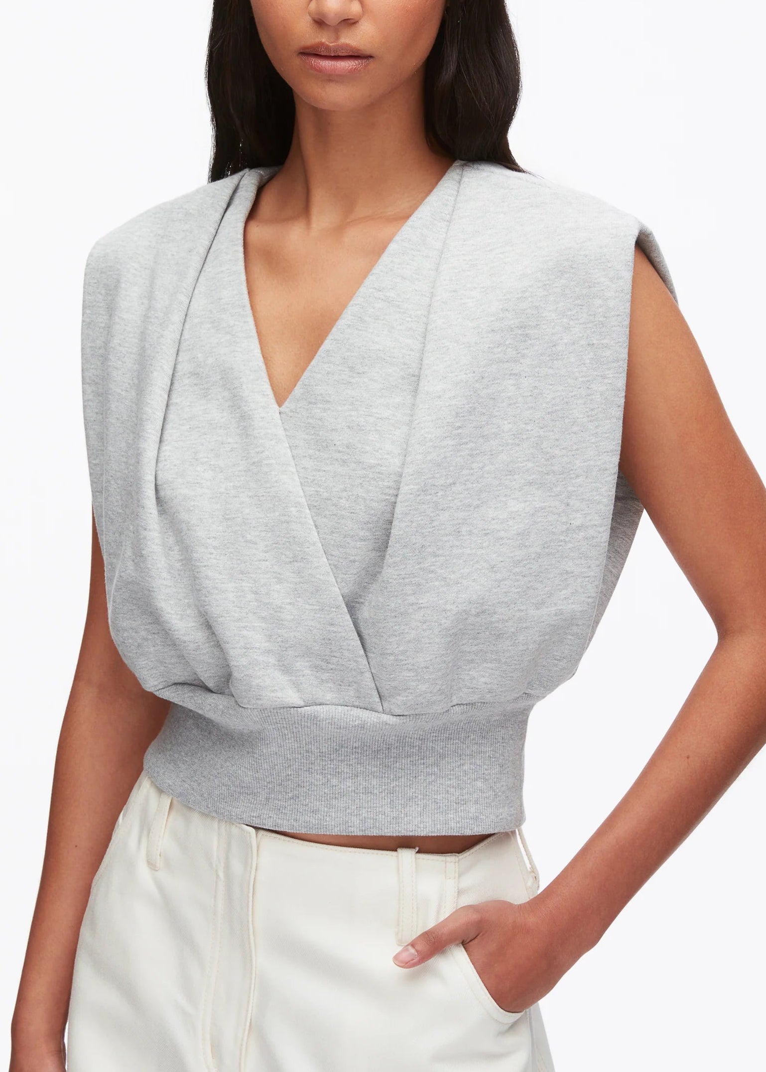 Draped Sleeveless French Terry Top