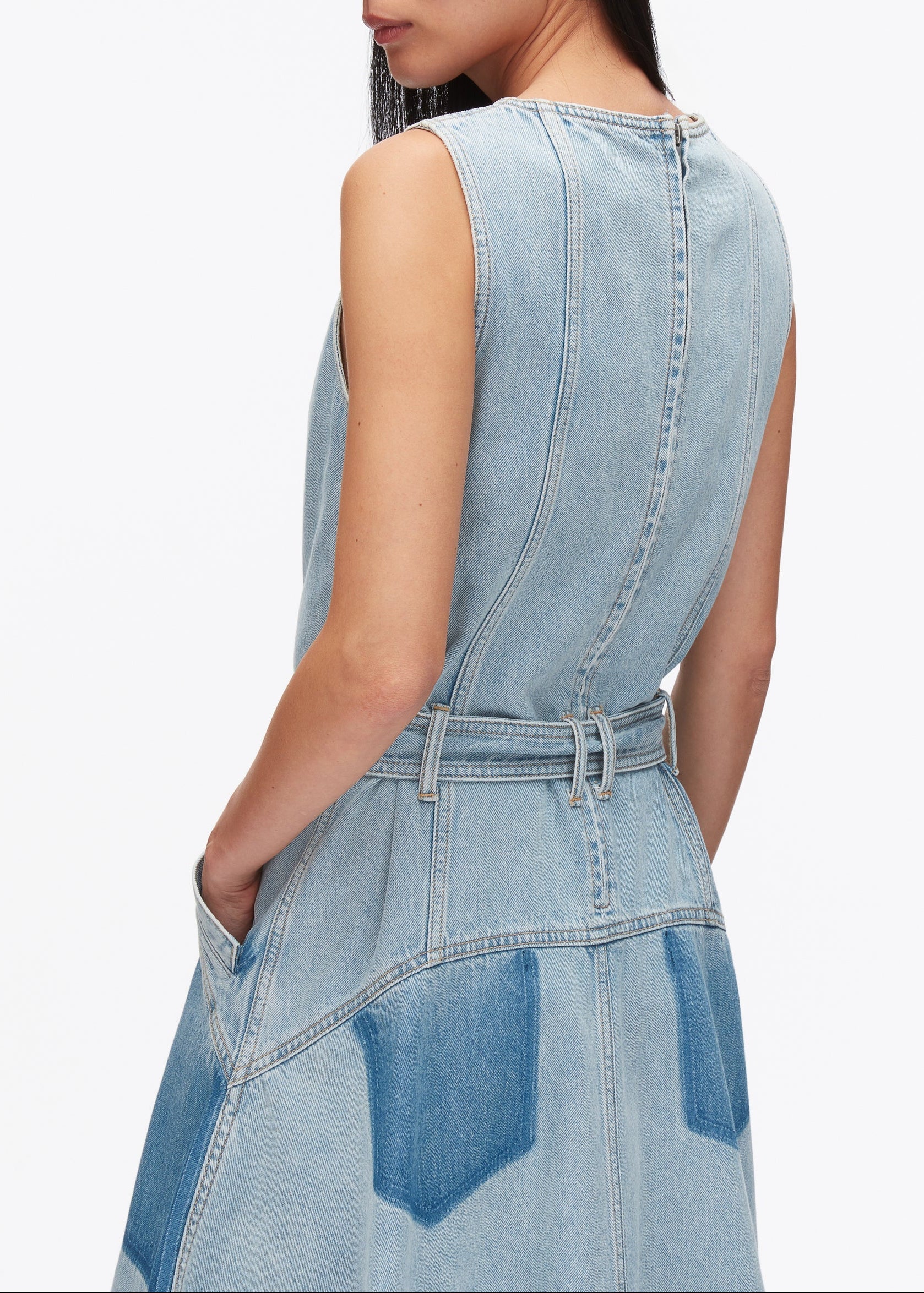 Ghost Patch Sleeveless Belted Midi Dress