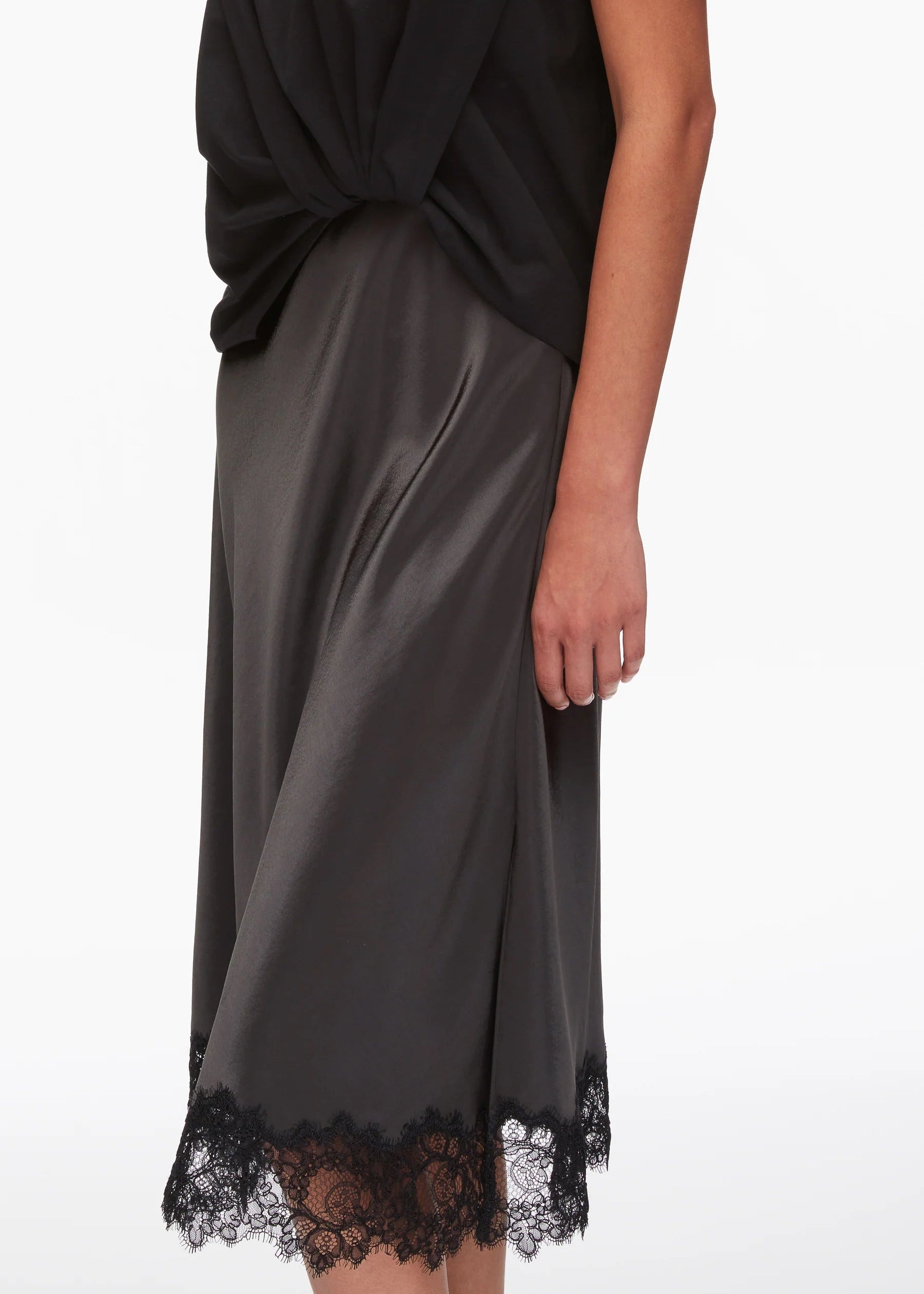 Draped Combo T-Shirt Dress with Lace Trim