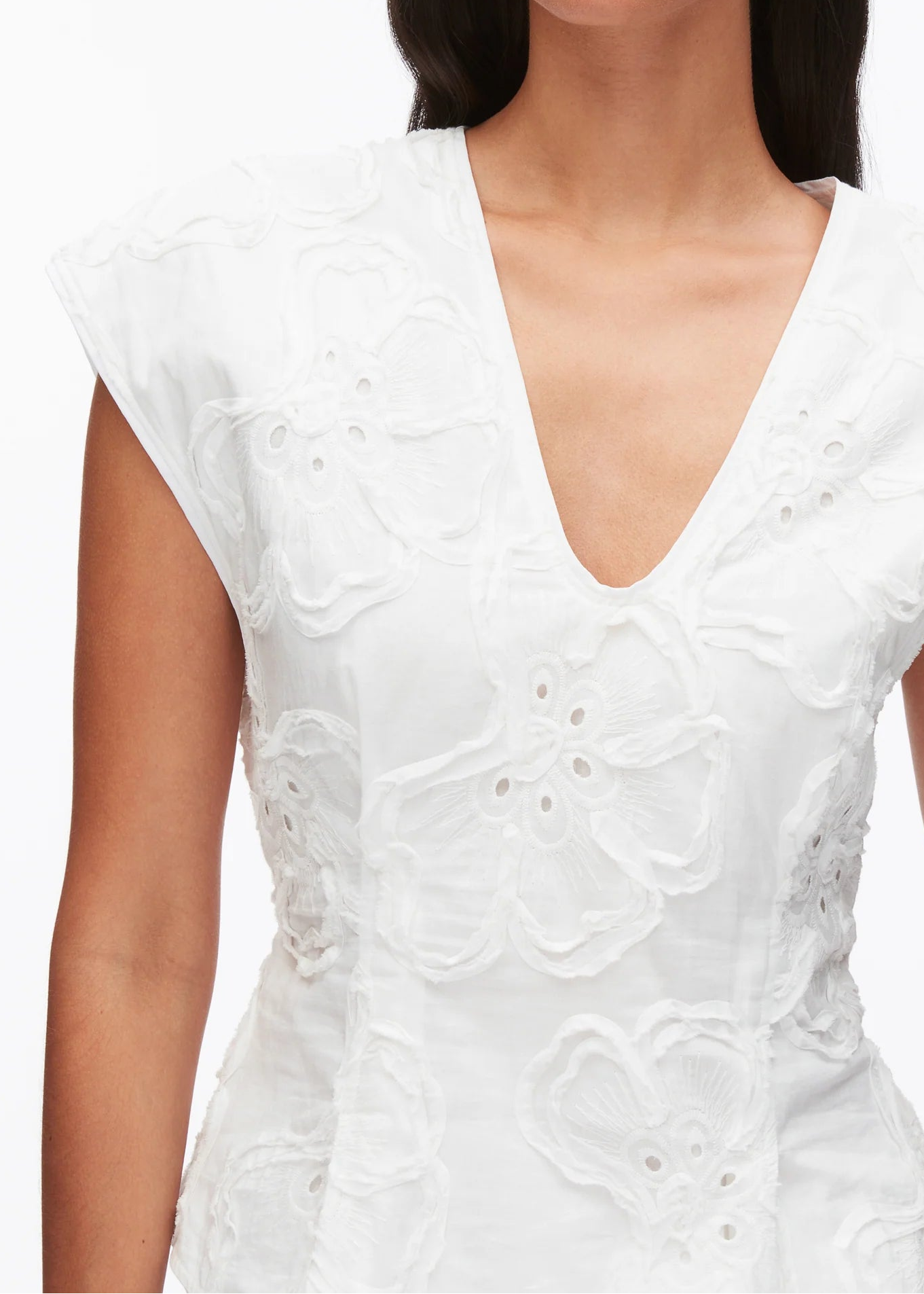 Embroidered Cap Sleeve Top