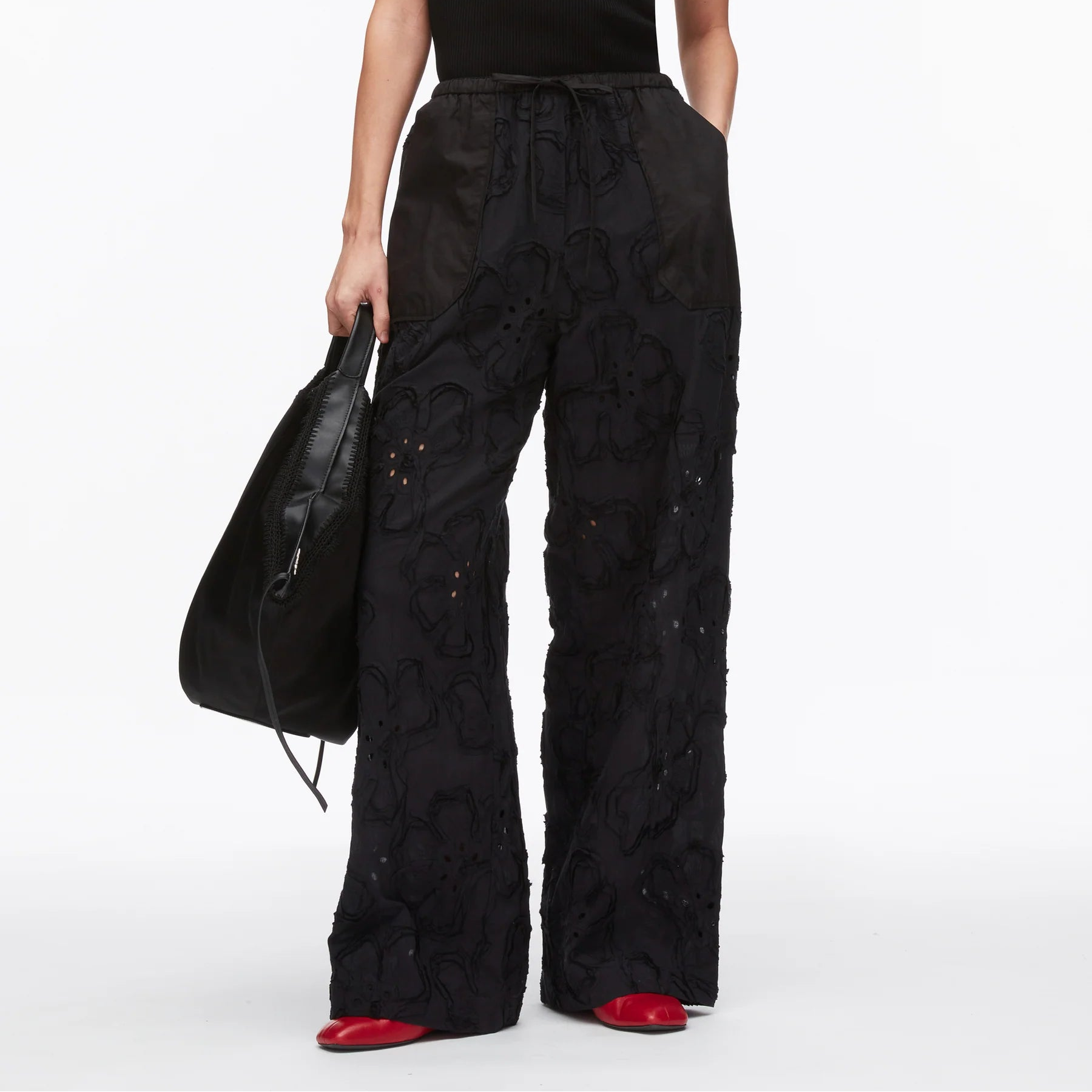 Embroidered Straight Leg Pull On Pants